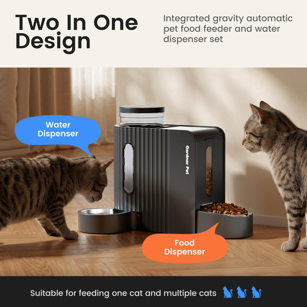 Gardner Pet Automatic Gravity Cat Food Feeder and Water Dispenser Stainless Steel Two-in-One Set Large Capacity Dispenser for Pets Dogs, Puppies, Kittens-(0.8 Gallons x 2)