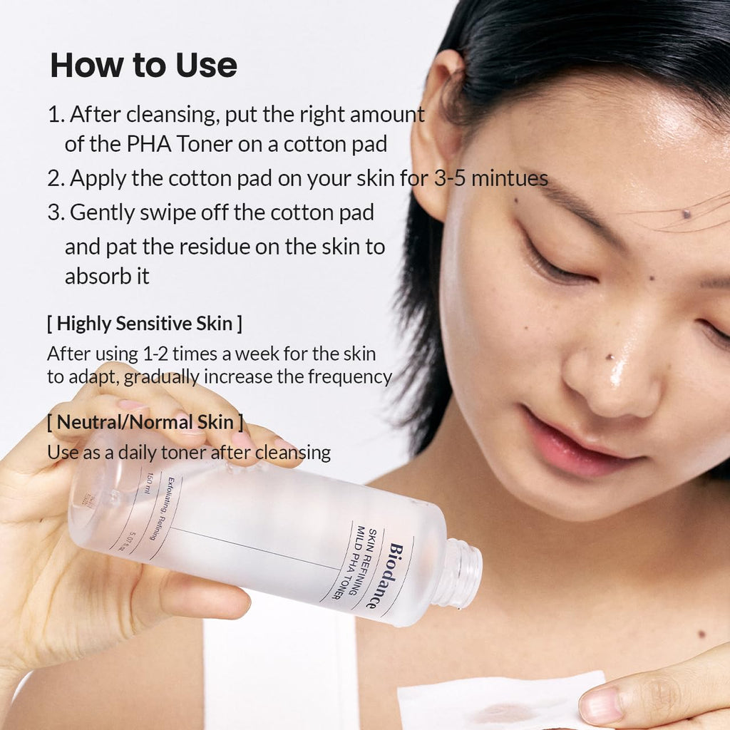 Biodance Skin Refining Mild PHA Toner, Gentle Exfoliating, Hydrating Face Toner for Sensitive Skin with Ceramides & NMF, Korean Skin Care | 5.07 fl.oz,150ml