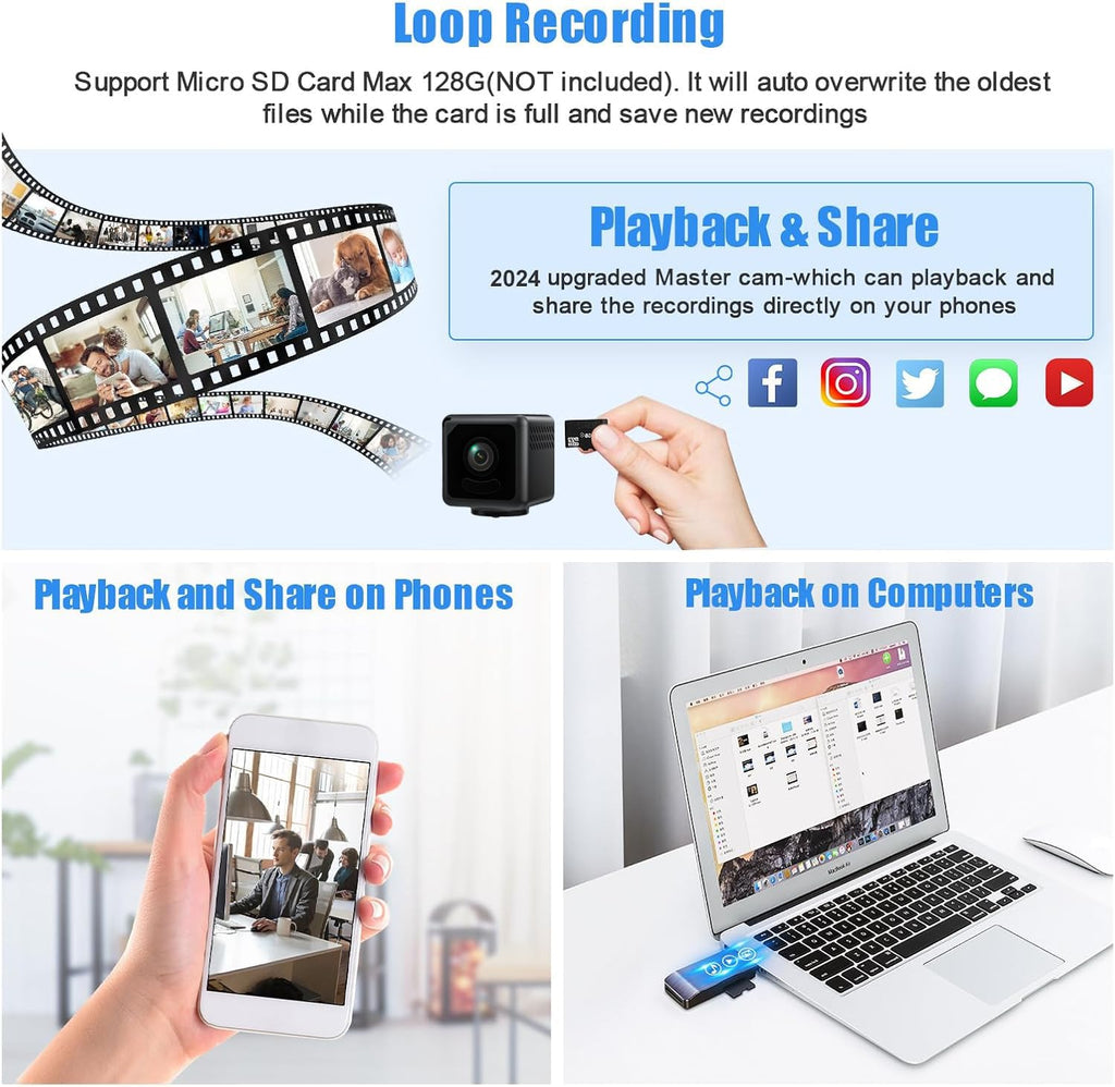 Shaopao Mini Wireless Security Camera, 4K HD Small Magnetic Home WiFi Camera Nanny Cam with Motion Detection, Cloud & SD Storage, Night Vision, Tiny Cameras for Home Pet Baby Office Indoor Outdoor