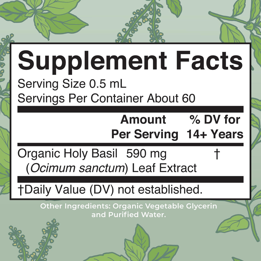 MARYRUTH'S Organic Holy Basil Leaf Liquid Drops, Vegan, Non-GMO, 1oz