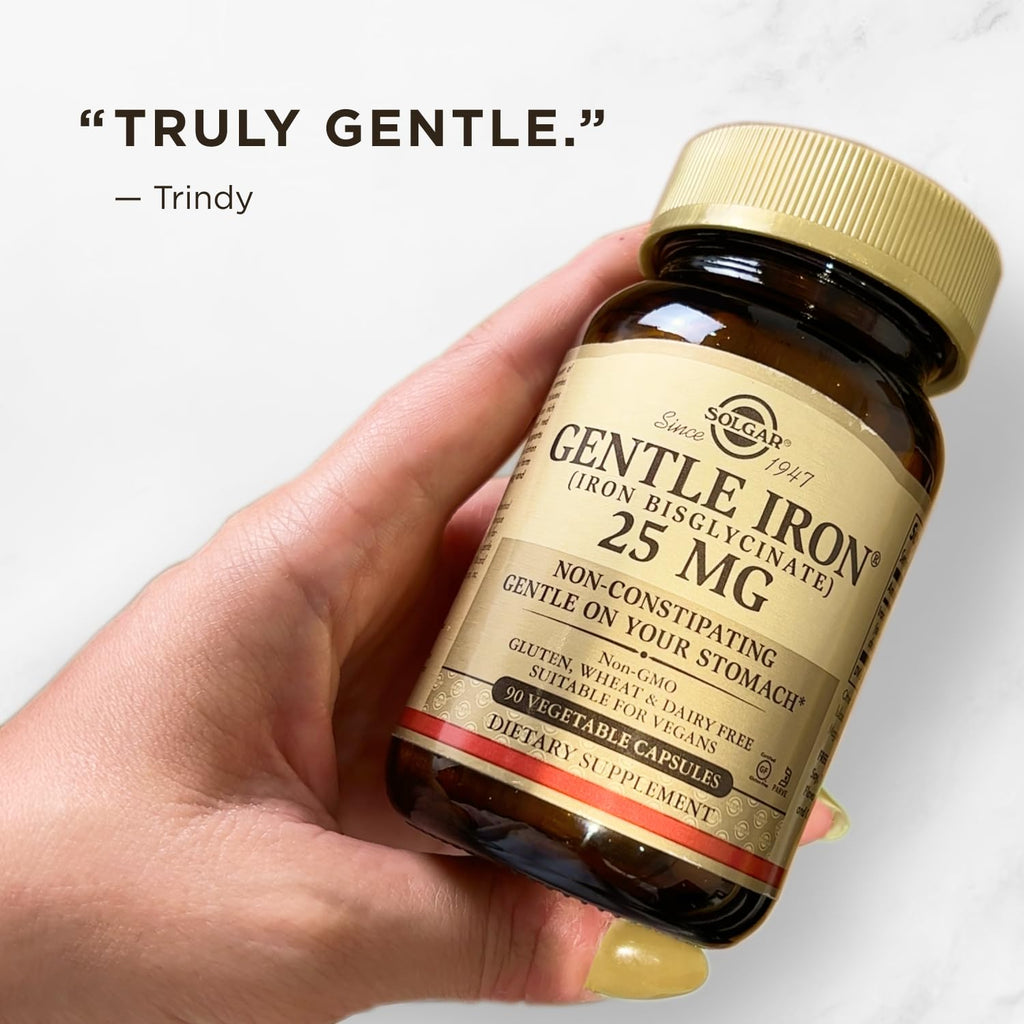 Solgar Gentle Iron 25mg, 90 Vegetable Capsules - Energy, Normal Red Blood Cell Production - Gentle on the Stomach - Non-GMO, Vegan, Gluten Free, Dairy Free, Kosher - 90 Servings