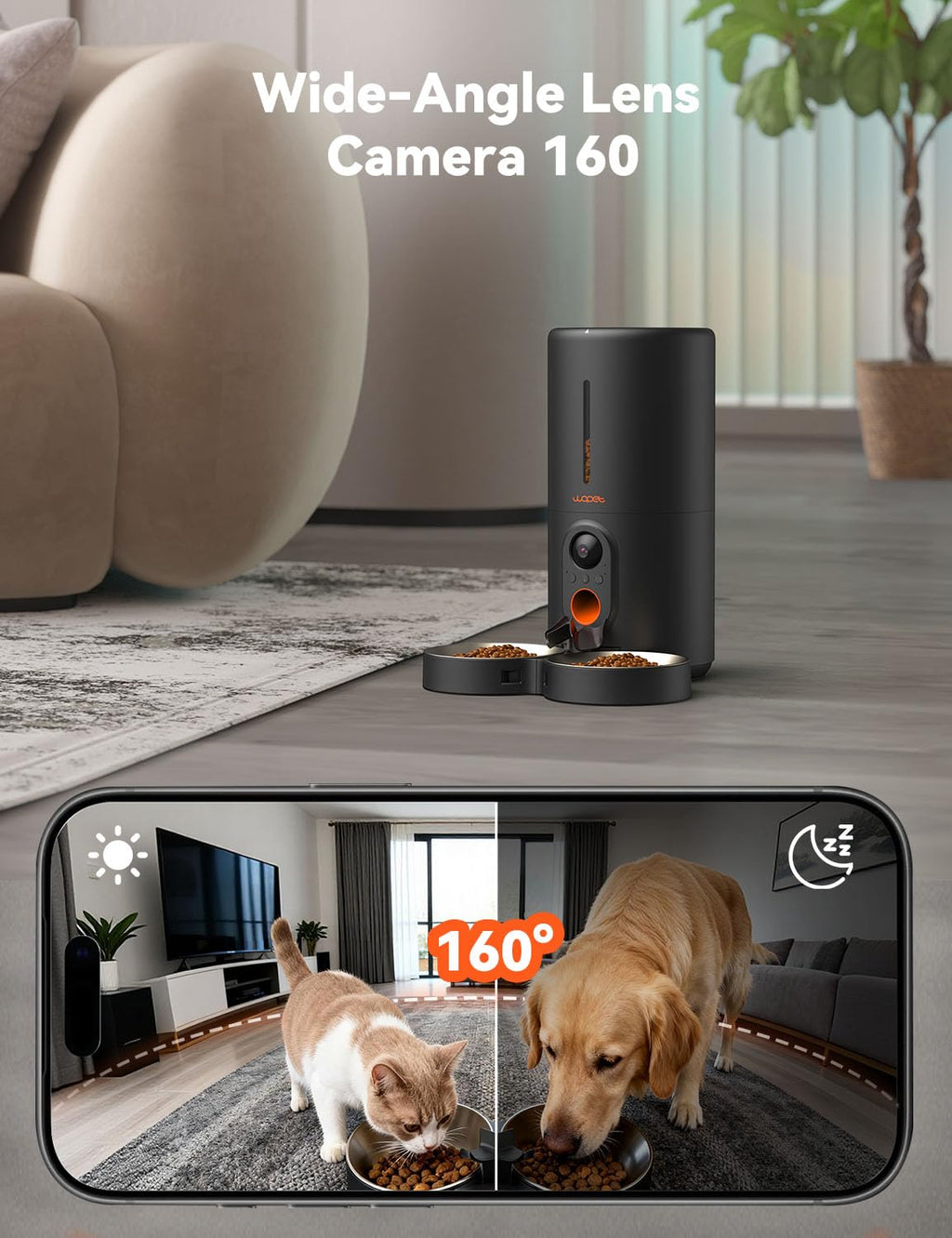 WOPET Automatic Cat Feeder with Camera for Two Cats, 6L Smart Pet Feeder with 1080P HD Video & Night Vision, 5G/2.4G WiFi Cat Dog Feeder, 2-Way Audio, SD Card Storage, Up to 10 Meals per Day