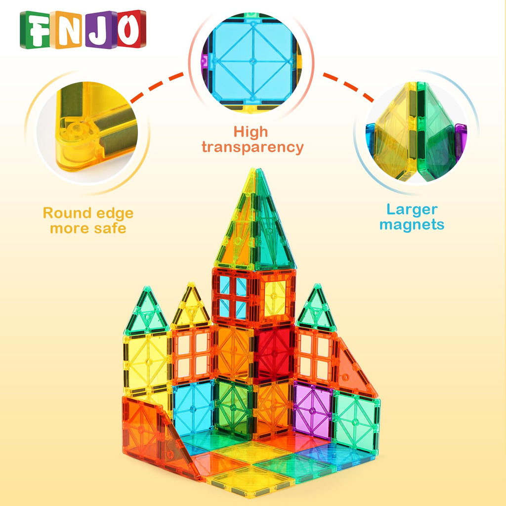 FNJO Magnetic Tiles, 110PCS Magnet Building Set, Magnetic Building Blocks, Construction STEM Learning and Playing Toys for Kids, Montessori Toy for Preschool Boys Girls