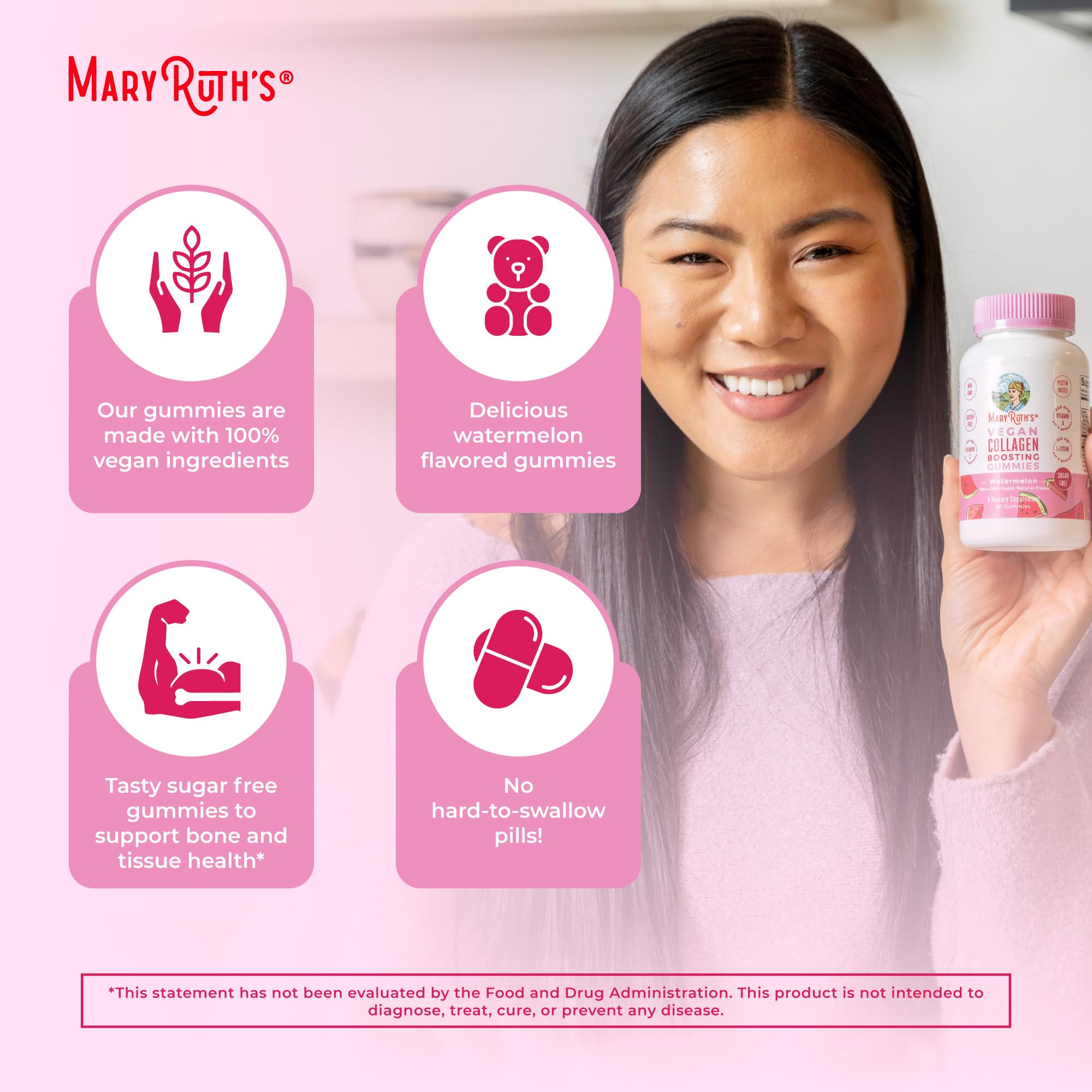 MARYRUTH'S Vegan Collagen Gummies for Women & Men, Collagen Boosting, 90ct