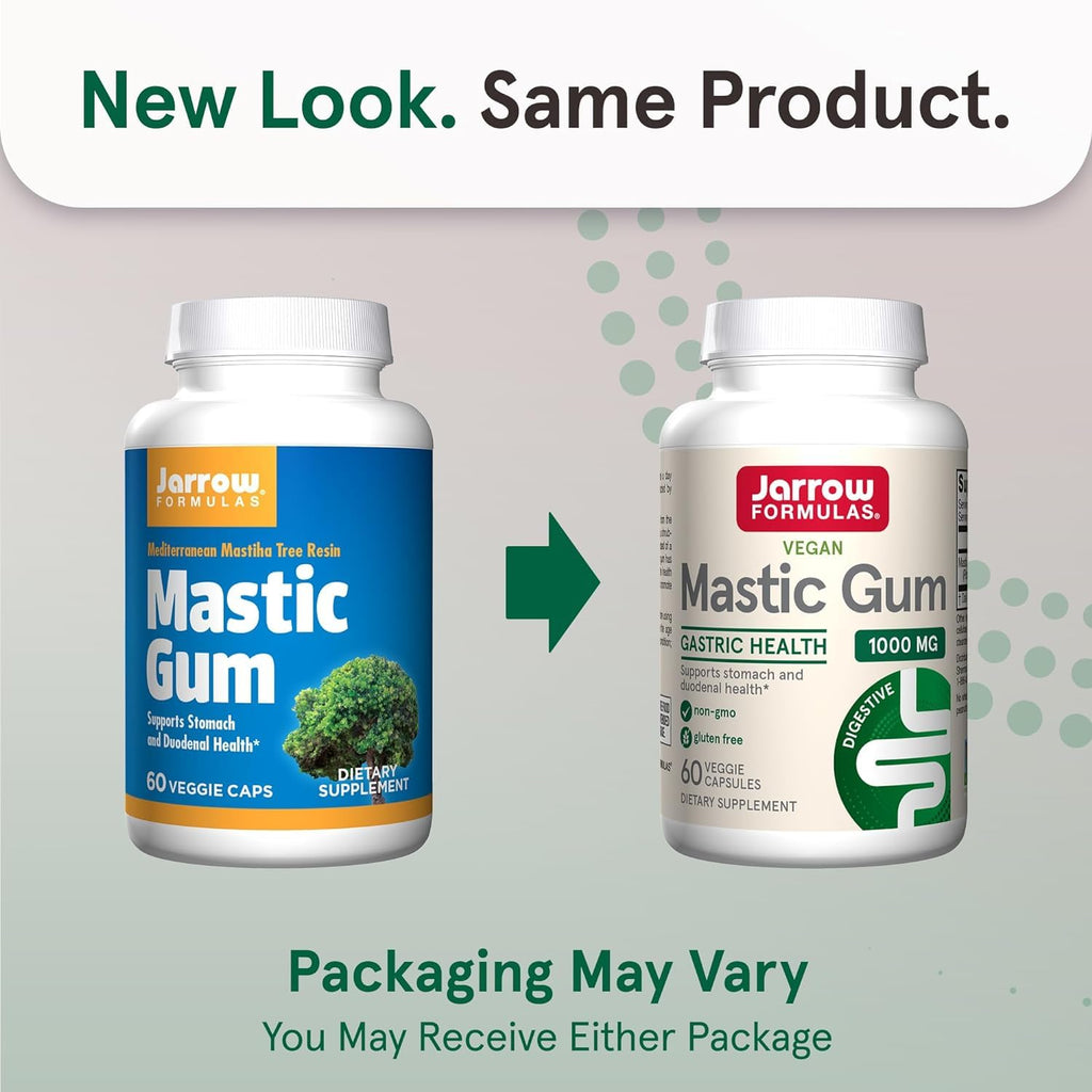 Jarrow Formulas Mastic Gum 1000 mg - 60 Veggie Caps - Mastic Gum Capsules Supporting Stomach and Duodenal Health - 30 Servings (Pack of 2)
