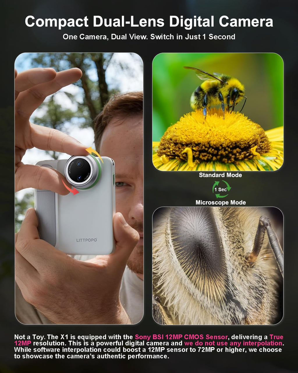 MicroCam-X1 4K Digital Camera, 12MP BSI CMOS Sensor, 400X Microscope, 4K Video, Autofocus, 3.5" LCD | Compact Kids Camera for STEM Learning | Point & Shoot, Portable, Travel, Ideal Gift | 128GB