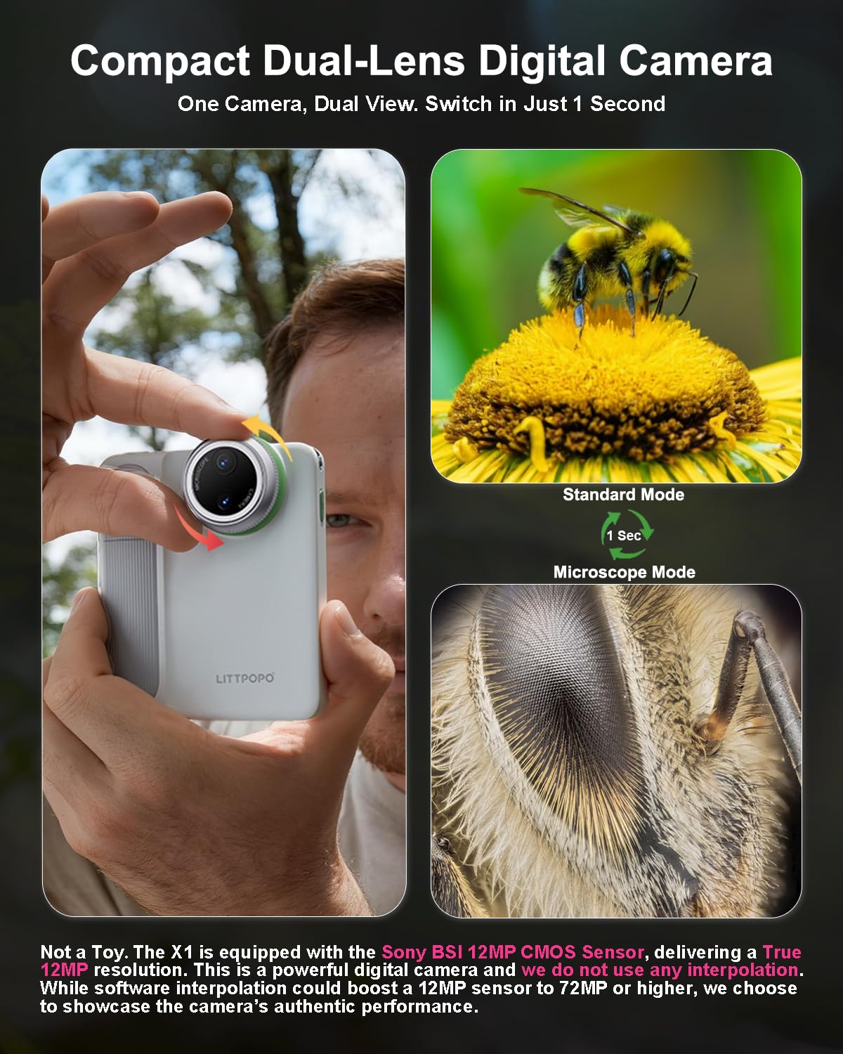 MicroCam-X1 4K Digital Camera, 12MP BSI CMOS Sensor, 400X Microscope, 4K Video, Autofocus, 3.5" LCD | Compact Kids Camera for STEM Learning | Point & Shoot, Portable, Travel, Ideal Gift | 128GB