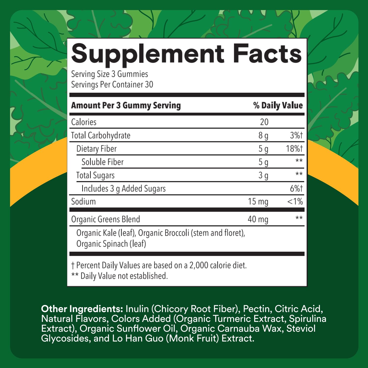 SmartyPants Fiber & Super Greens Gummies, Broccoli, Spinach, & Kale Blend to Support Gut Health, Prebiotic Fiber Gummies for Adults, Gluten Free, White Grape & Apple Flavor, 90 Count (30 Day Supply)