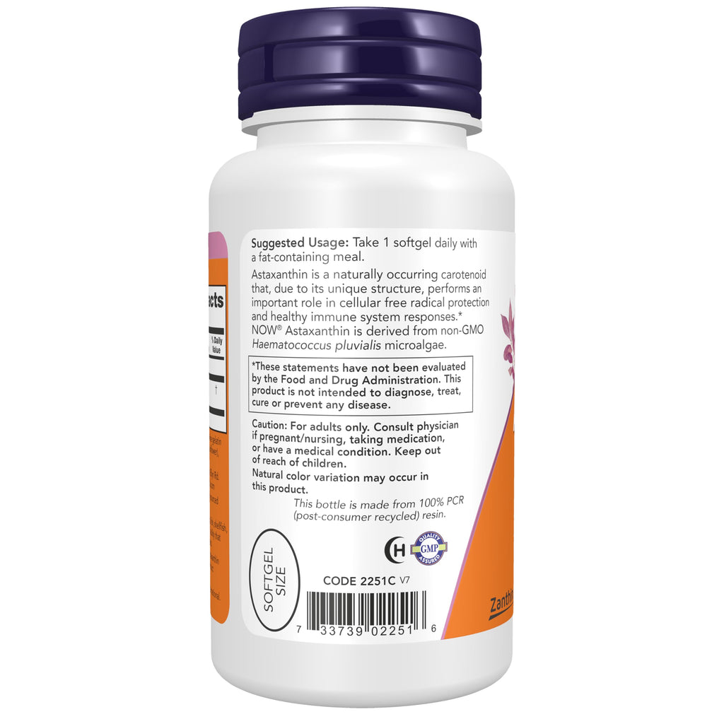 NOW Foods Supplements, Astaxanthin 10mg, Extra Strength,derived from Non-GMO Haematococcus Pluvialis Microalgae and has naturally occurring Lutein, Canthaxanthin and Beta-Carotene, 60 Softgels