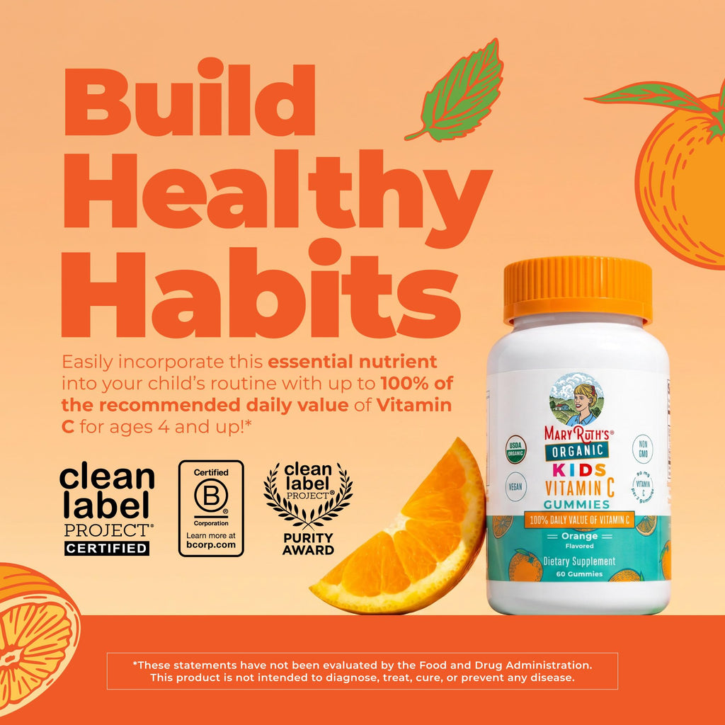 MARYRUTH'S Kids Vitamin C Gummies, 60 Servings, Immune Support Supplement