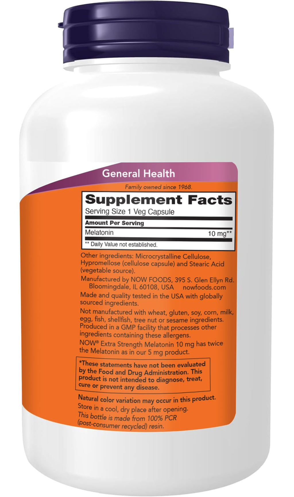 NOW Foods Supplements, Melatonin, Extra Strength 10 mg, Free Radical Scavenger*, Healthy Sleep Cycle*, 200 Veg Capsules