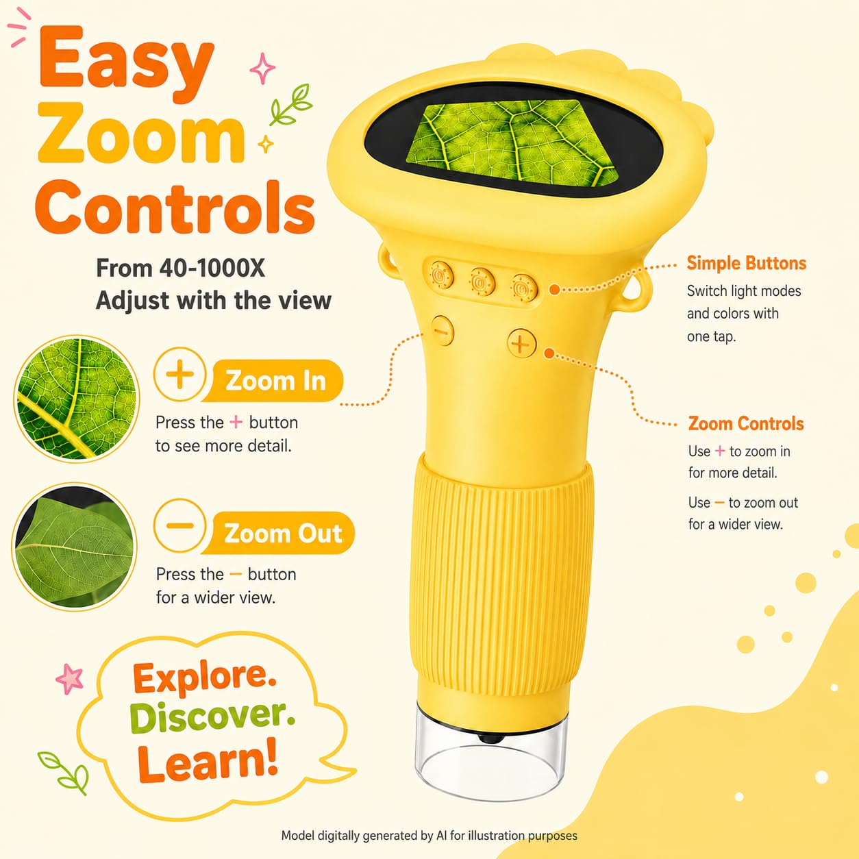 1000X Microscope for Kids, 2'' Screen Kids Wonder Quest Microscope Camera, Digital Handheld Microscope, Educational Kids Magnifying Glass, Christmas Birthday Gifts for Age 3 4 5 6 7 8 9 10- Yellow