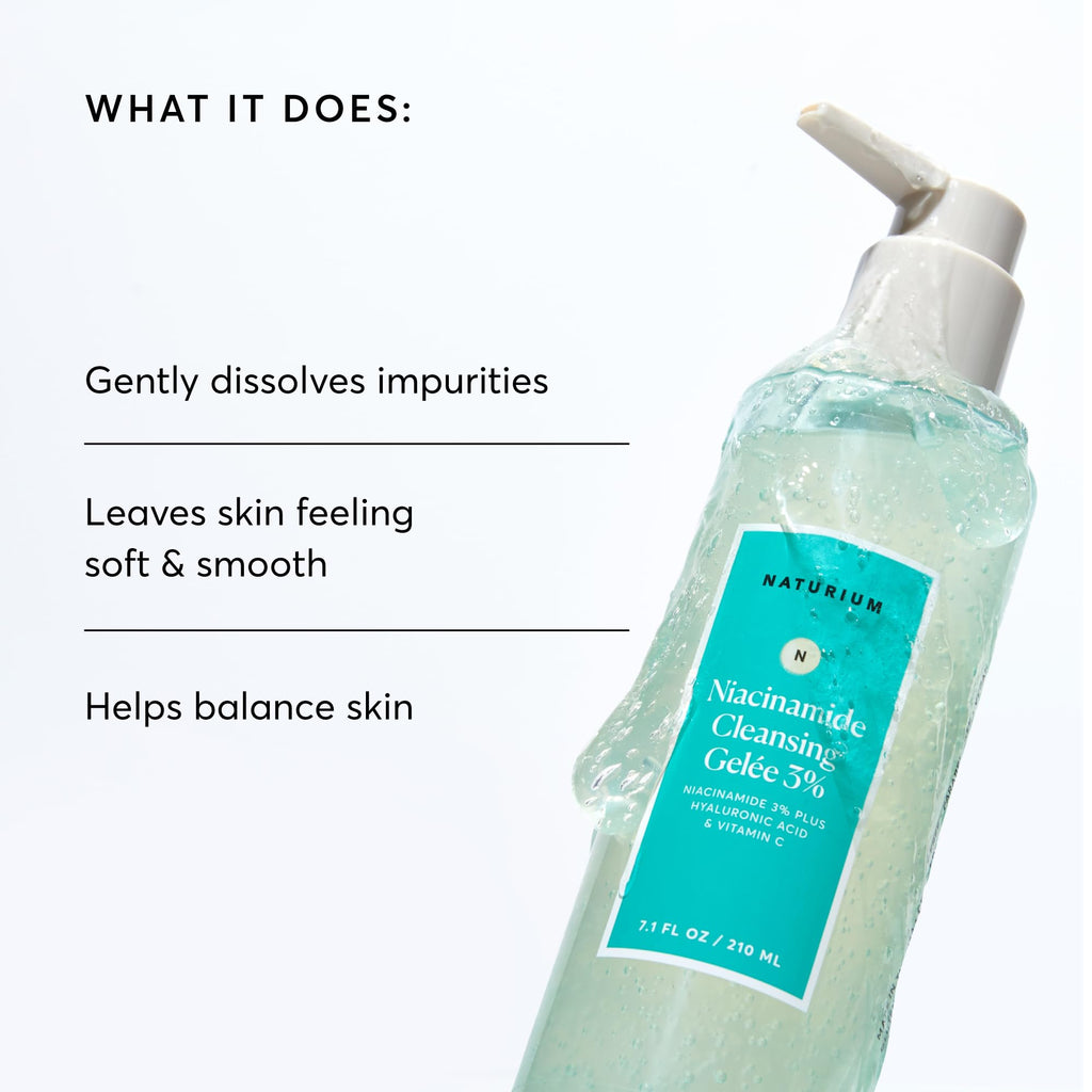 Naturium Niacinamide Cleansing Gelée 3% Plus Hyaluronic Acid & Vitamin C, Gentle & Smoothing Face Wash, 7.1 oz