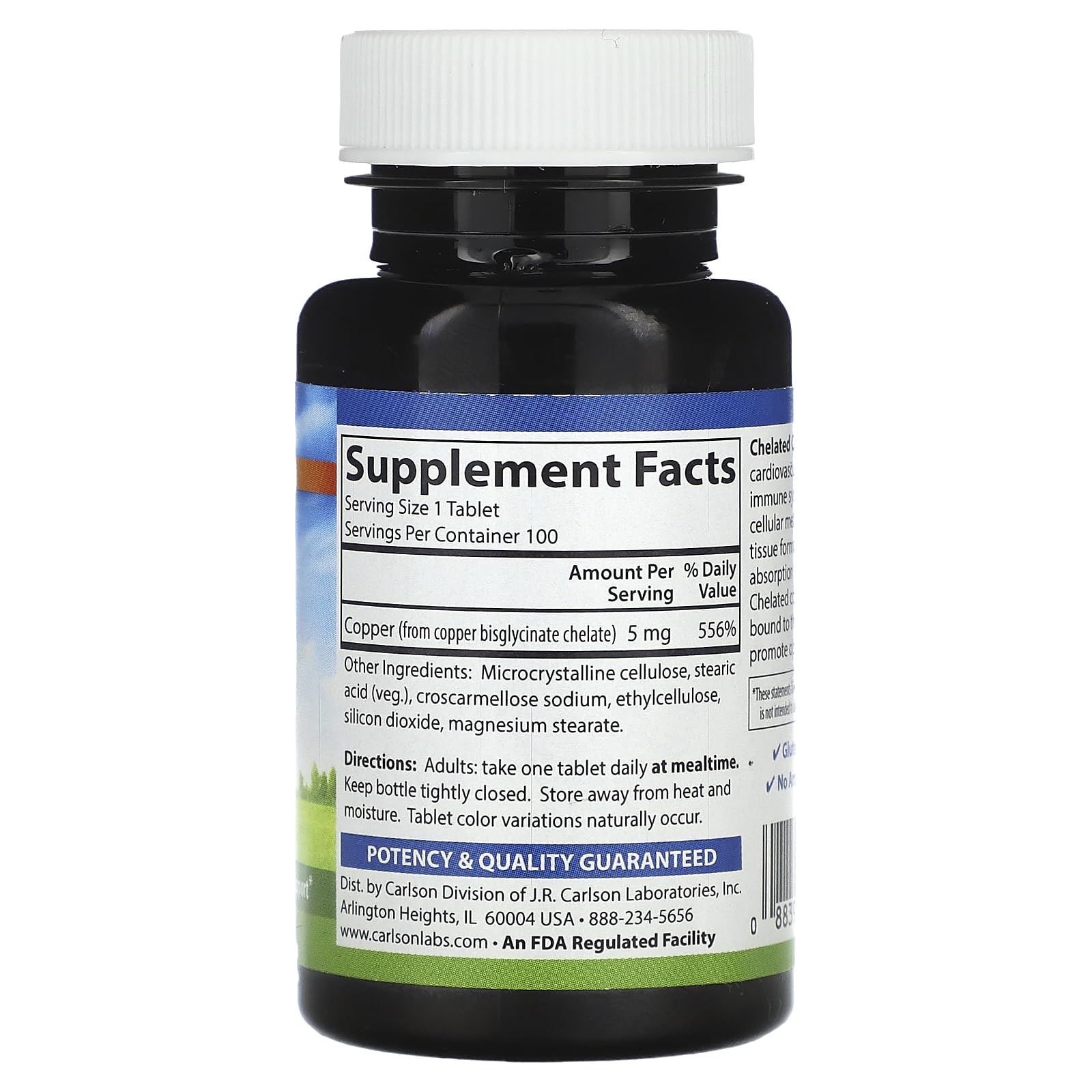 Carlson Chelated Copper, 5 mg, Superior Absorption, 100 Tablets