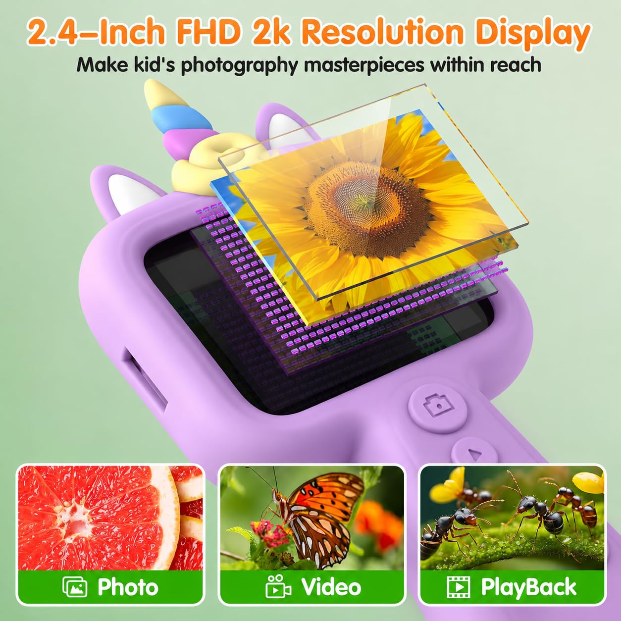 Kids Microscope, 2.4" Screen Handheld Digital Microscope 600X with 4K Camera & 8 LED Lights, Portable Pocket Microscope for Bugs Plants Nature Exploration, STEM Science Toy Gift Ages 3-12（Purple）