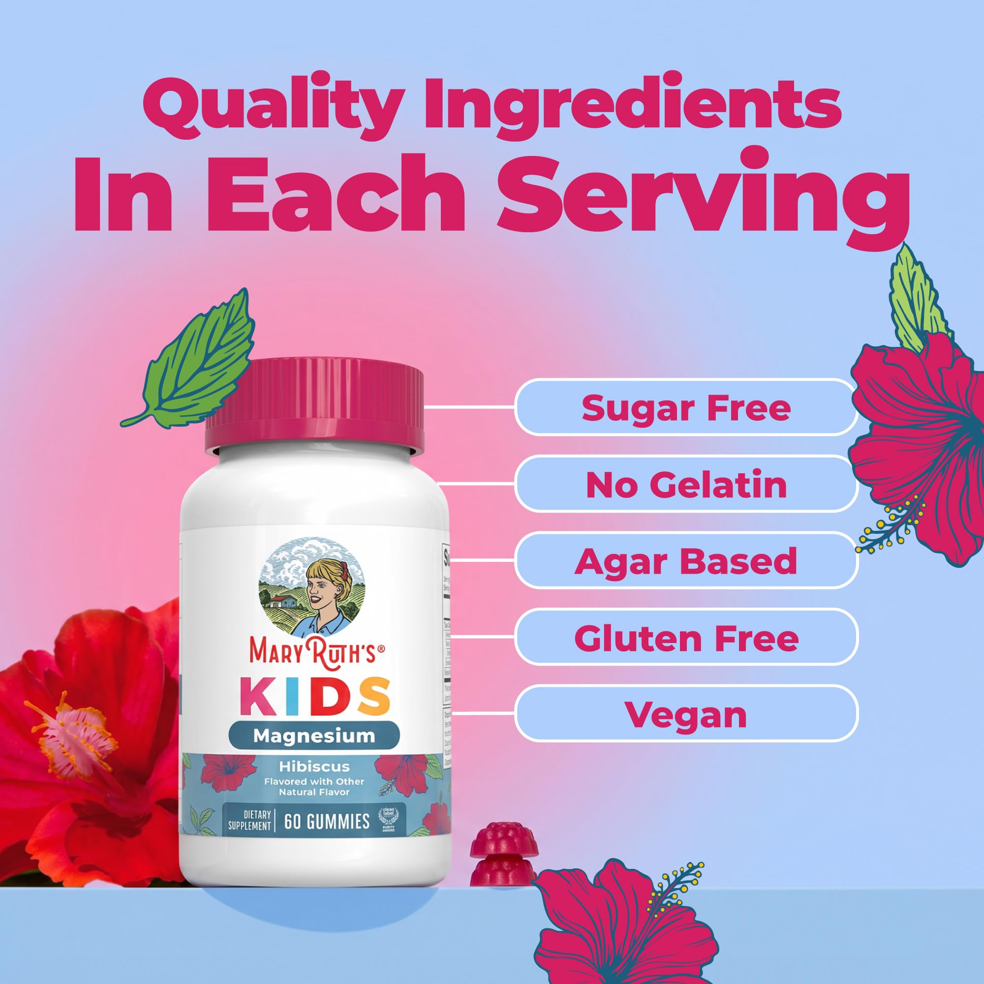 MaryRuth's Kids Magnesium Gummies, 50mg Magnesium Citrate for Kids 4+, 60ct