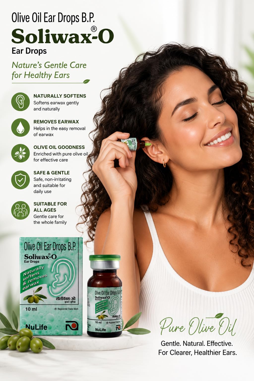 Soliwax Olive Oil Ear Drops 10ml for Natural, Gentle Removal of Excessive Earwax Softener | Helps Loosen & Soften Hardened Ear Wax | Lubricating Ear Care Drops Adults & Children