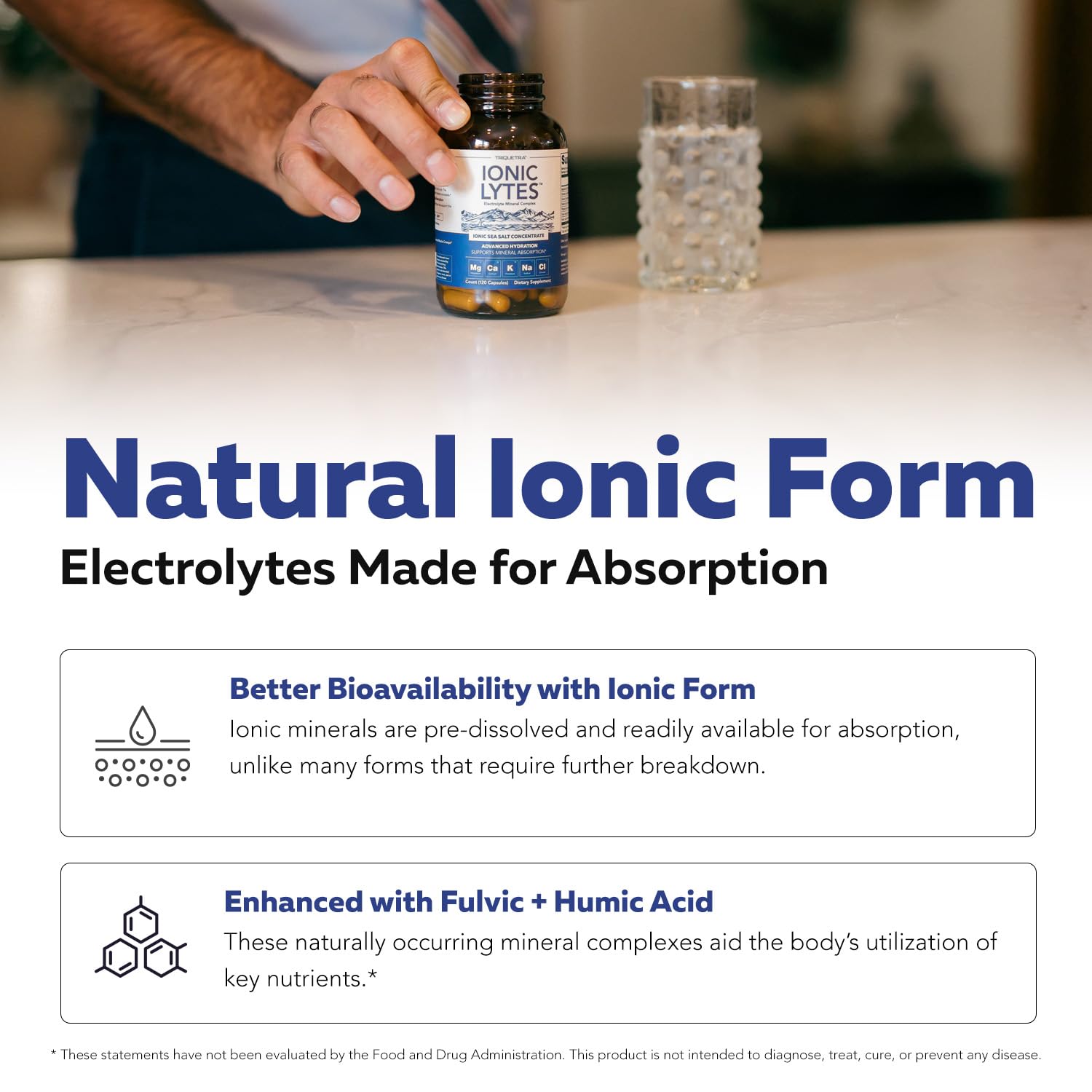 Ionic Lytes™ Electrolyte Mineral Complex with Ionic Sea Salt, Fulvic & Humic Acid - Supports Hydration, Electrolyte & Mineral Balance & Muscle Function (60 Capsules) - Soy-Free, Gluten-Free, cGMP