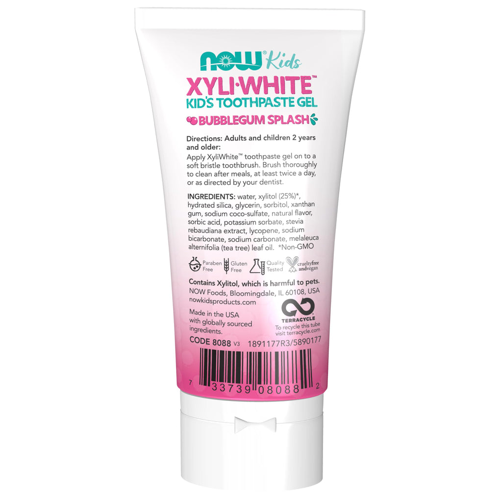 NOW Foods Solutions, Xyliwhite™ Toothpaste Gel for Kids, Bubblegum Splash Flavor, Kid Approved! 3-Ounce, packaging may vary