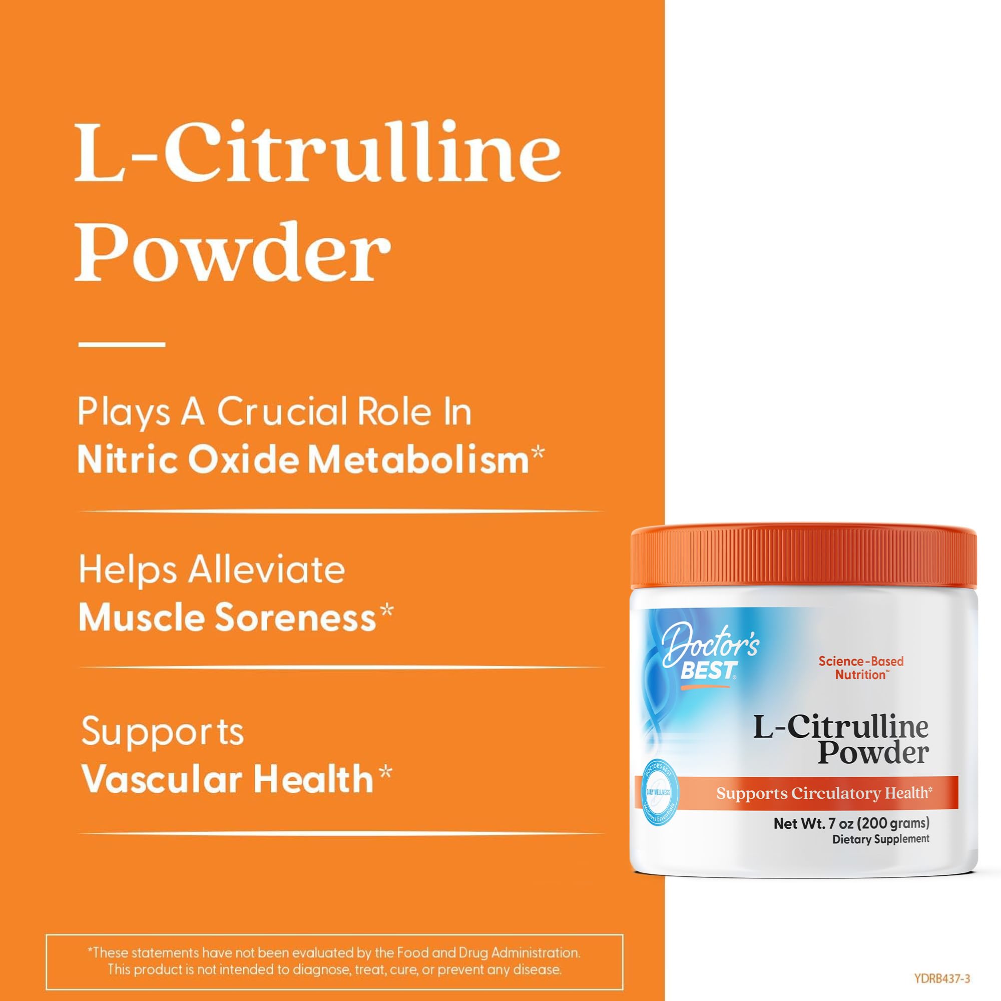Doctors Best L-Citrulline Powder - L Citrulline Supplement for Men & Women, Nitric Oxide Metabolism Support, Helps Muscle Soreness, Circulatory Health & Energy Support, Unflavored, Gluten Free - 7 oz