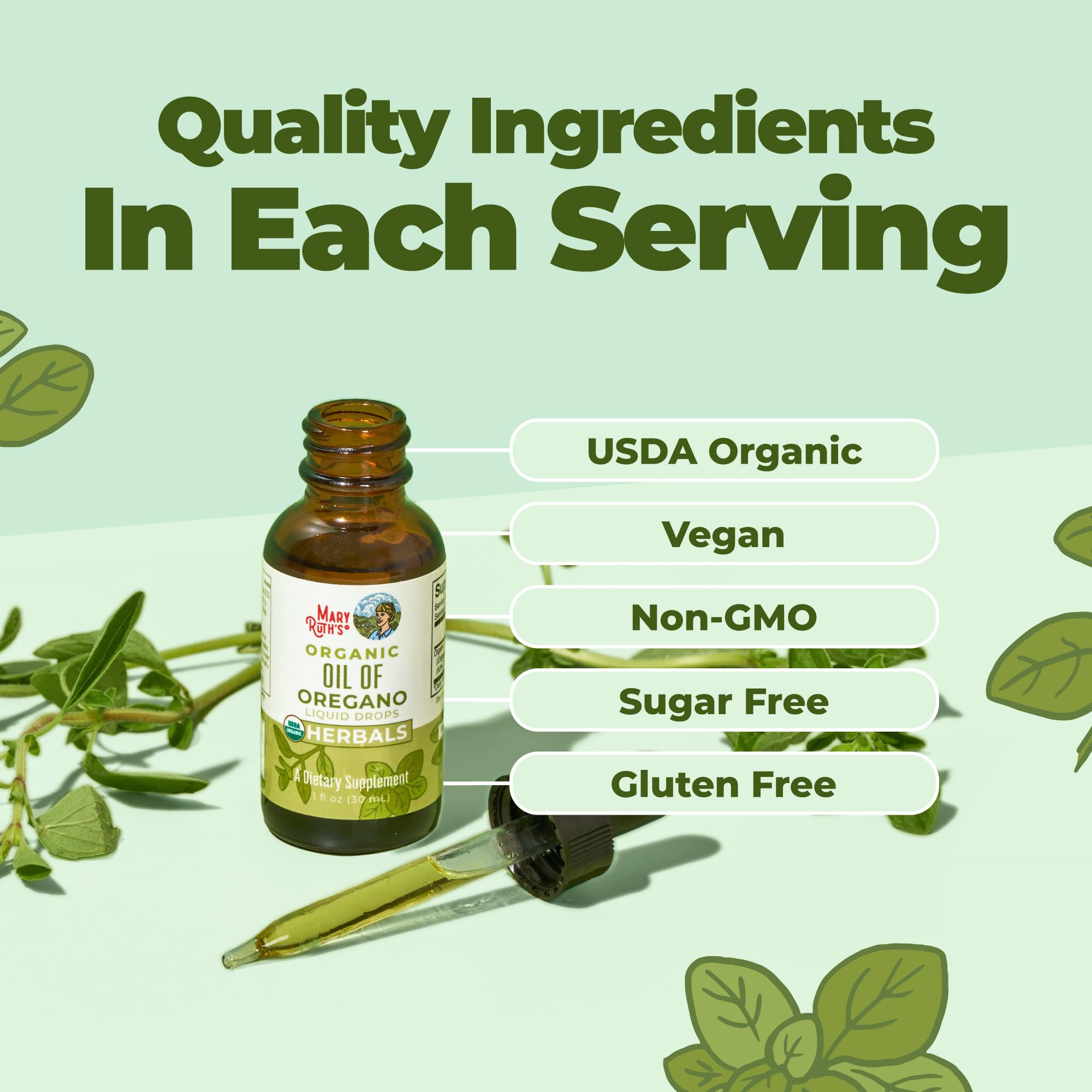 MARYRUTH'S Organic Oil of Oregano Liquid Drops, Sugar Free, 6 Month Supply