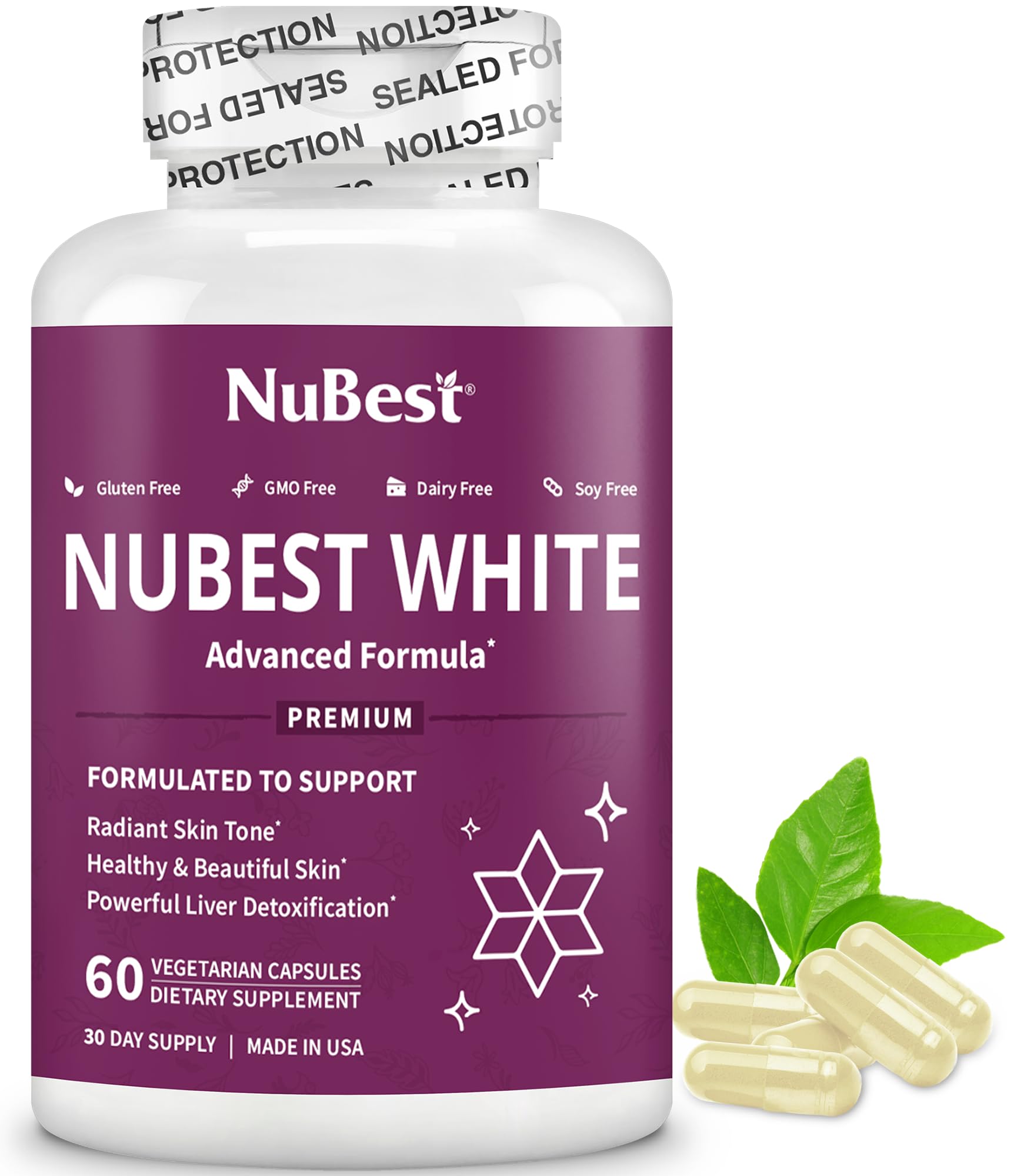 NuBest White - Glutathione 400mg & Milk Thistle Extract - Skin Brightening Supplement - Helps Beautiful and Radiant Skin - Antioxidant Supplement & Detoxification | 1 Month Supply