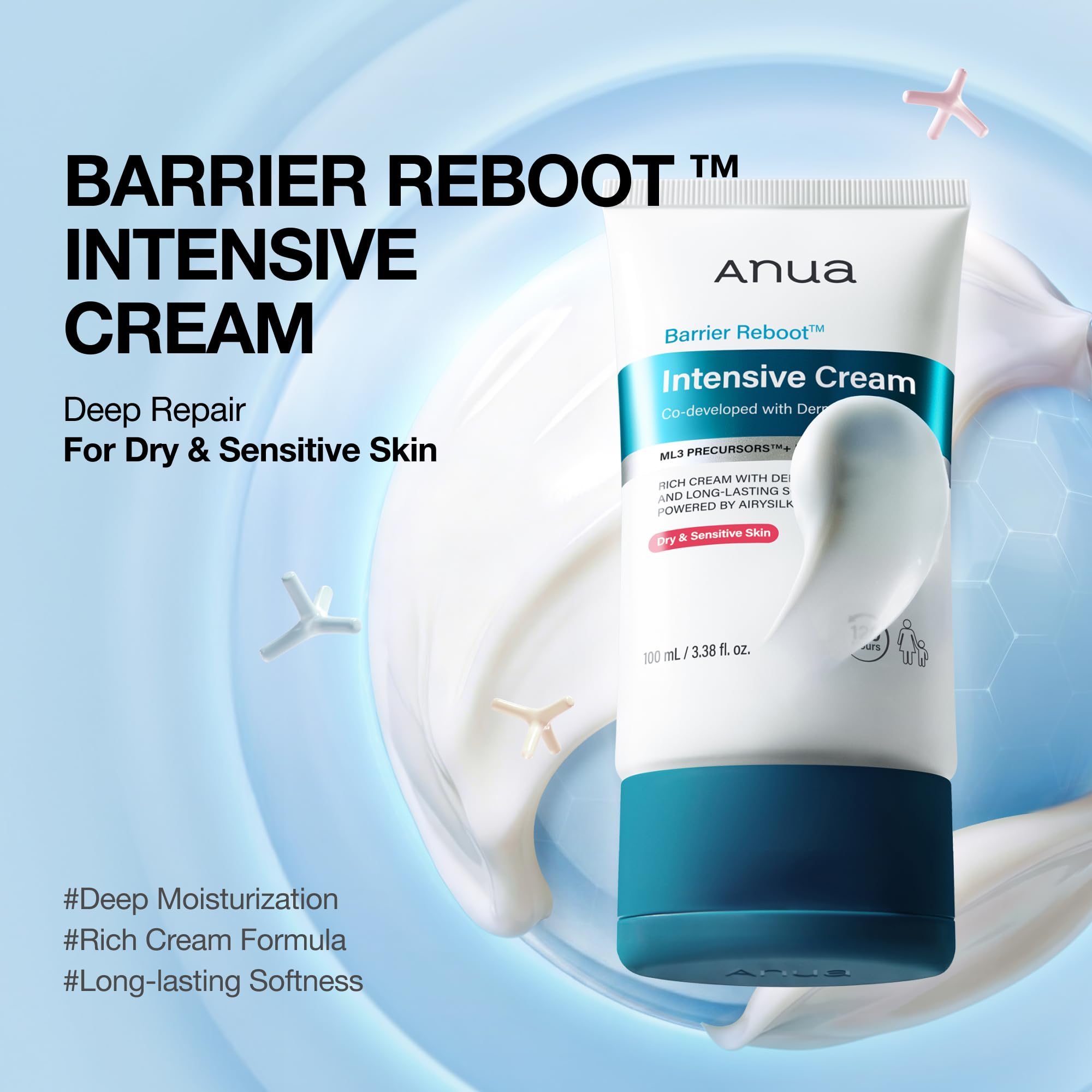 ANUA Barrier Reboot Intensive Cream, Rich Hydrating Face Moisturizer with Madecassoside and Panthenol, Skin Barrier Care Cream for Dry Sensitive Skin, Dermatologist Tested Korean Skincare, 3.38 fl oz