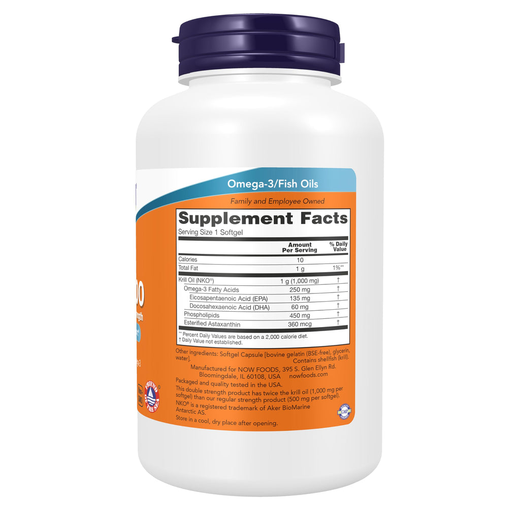 NOW Supplements, Krill 1000 mg, Phospholipid-Bound Omega-3, 120 Softgels