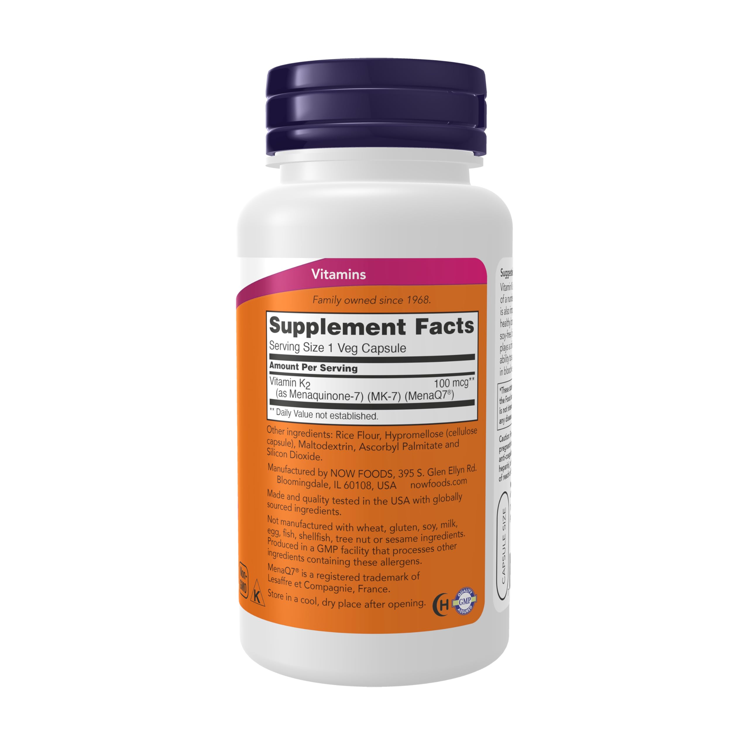 NOW Foods Supplements, MK-7 Vitamin K-2 100 mcg, Cardiovascular Support*, Supports Bone Health*, 120 Veg Capsules