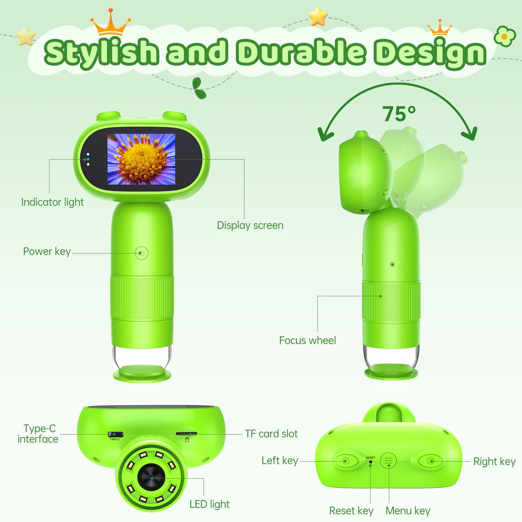 Leipan Pocket Microscope for Kids, 2'' IPS 1080P Magnifier with Light