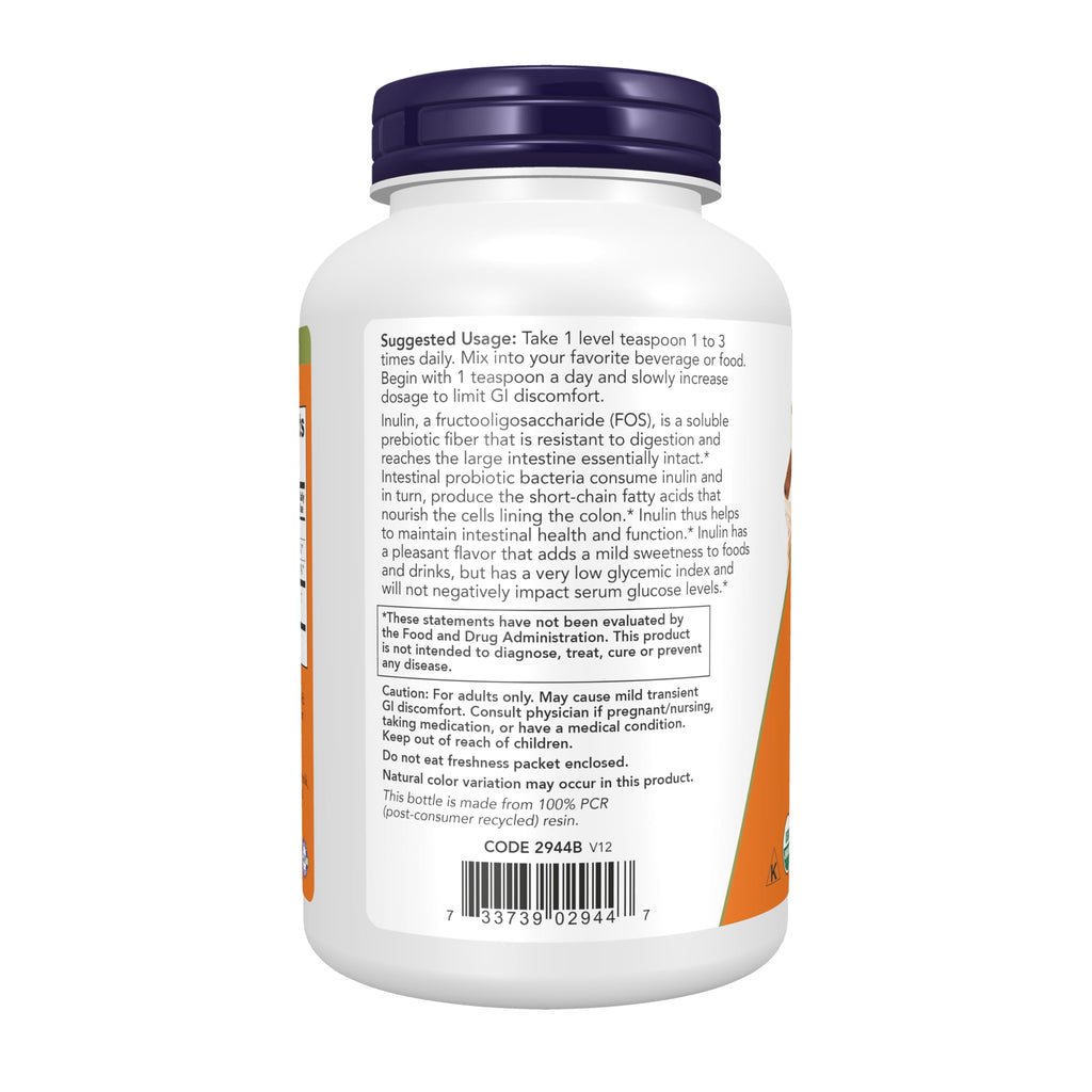 NOW Supplements, Inulin Prebiotic Pure Powder, Certified Organic, 8 oz