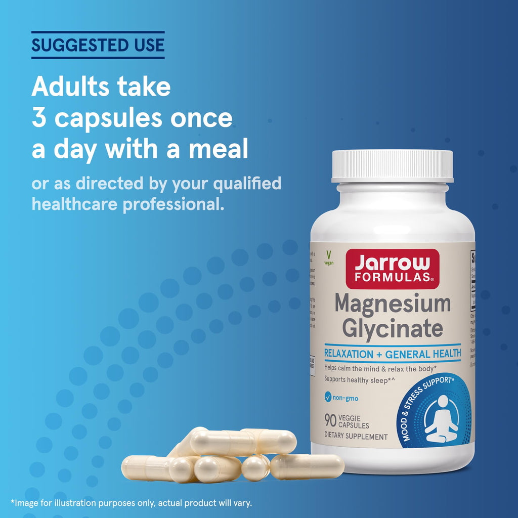Jarrow Formulas Magnesium Glycinate Veggie Capsules - 360 mg Magnesium per Serving,Supports Relaxation and Healthy Sleep,30 Day Supply,90 Count (Pack of 2)