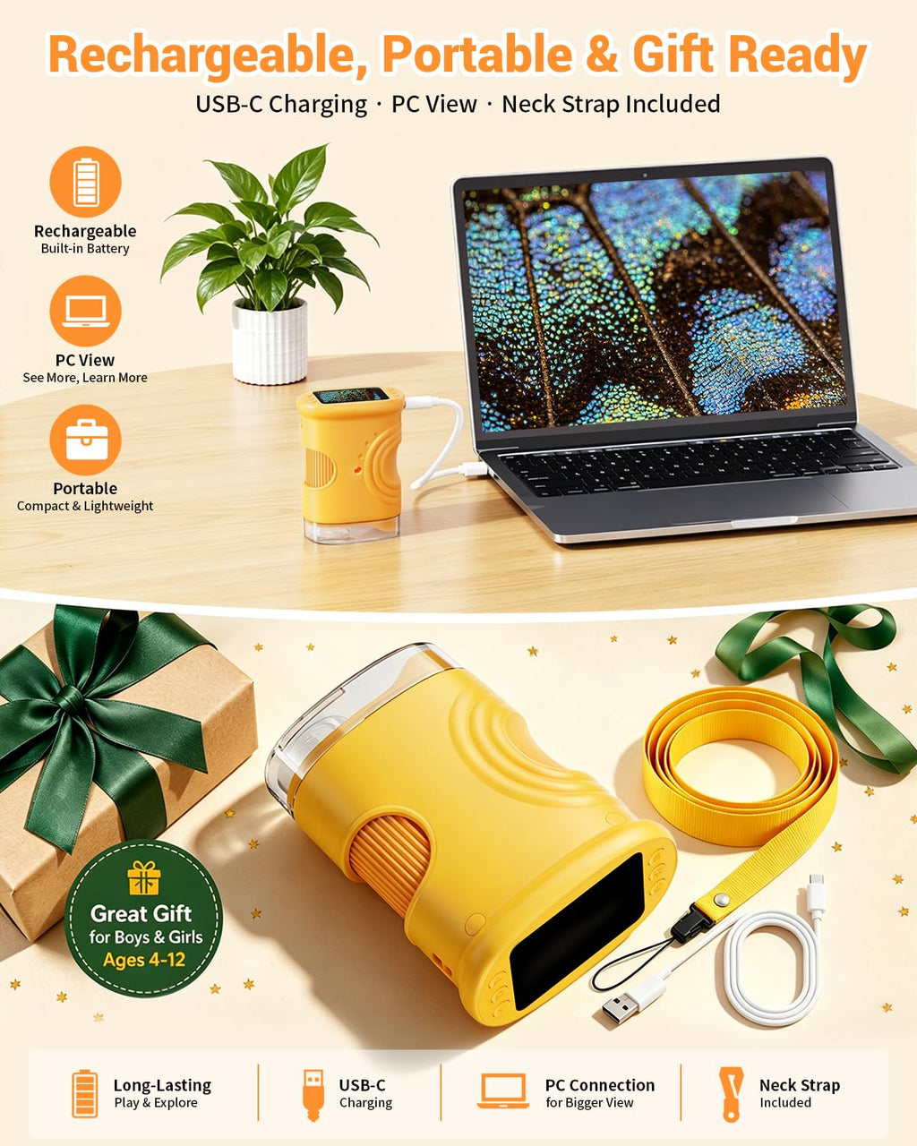 1000X Digital Handheld Microscope for Kids Portable Outdoor Toys & Gifts