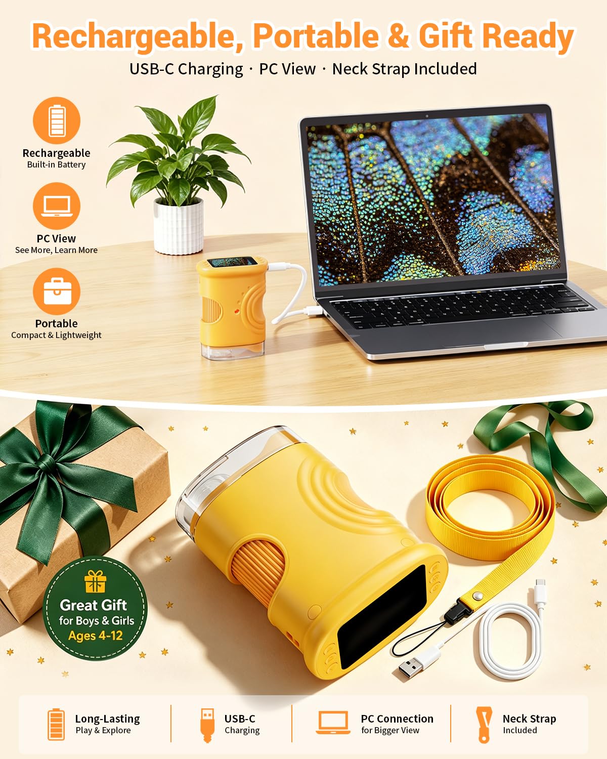 1000X Digital Handheld Microscope for Kids Portable Outdoor Toys & Gifts