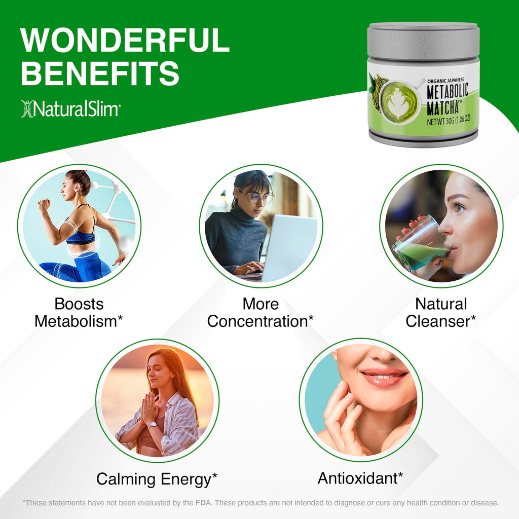 Naturalslim Japanese Organic Matcha Powder Green Tea - Metabolic Pure Japanese Matcha Tea Superfood with L-Theanine & Antioxidants for Metabolism, Energy, & Concentration - 30g