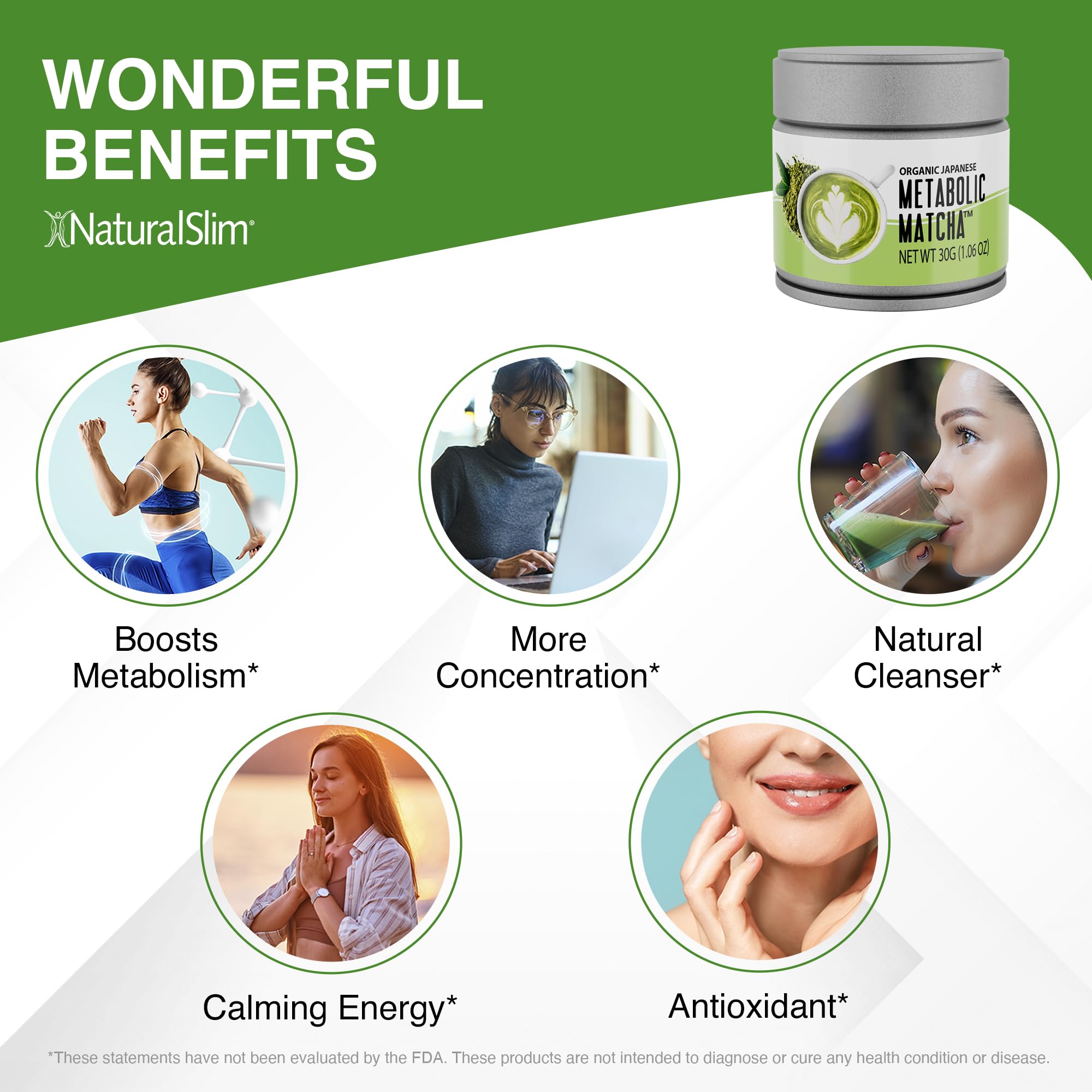 Naturalslim Japanese Organic Matcha Powder Green Tea - Metabolic Pure Japanese Matcha Tea Superfood with L-Theanine & Antioxidants for Metabolism, Energy, & Concentration - 30g