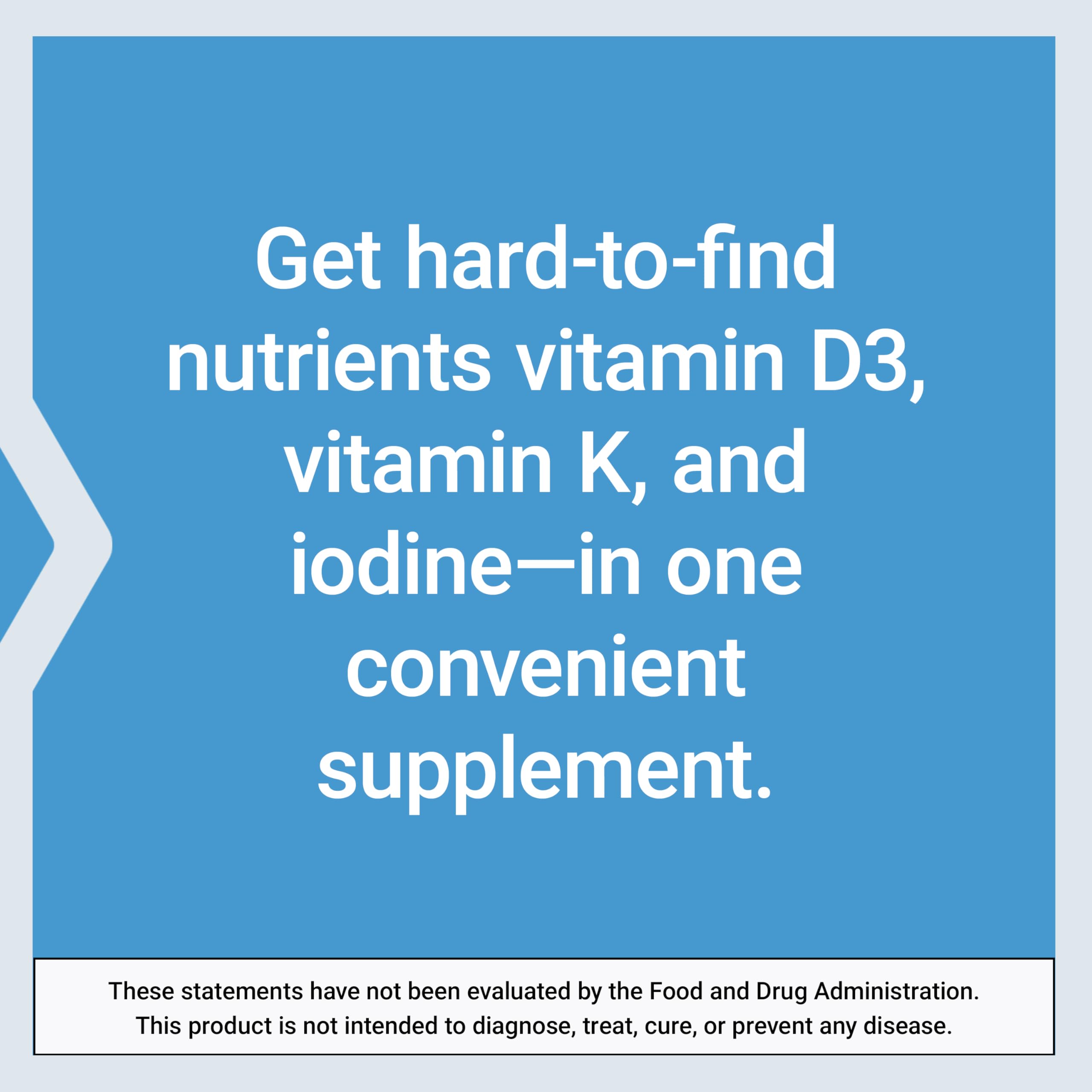 Life Extension Vitamins D and K with Sea-Iodine, Vitamin D3, Vitamin K1 and K2, Iodine, Supports Immune, Bone, arterial and Thyroid Health, Non-GMO, Gluten-Free, 60 Capsules