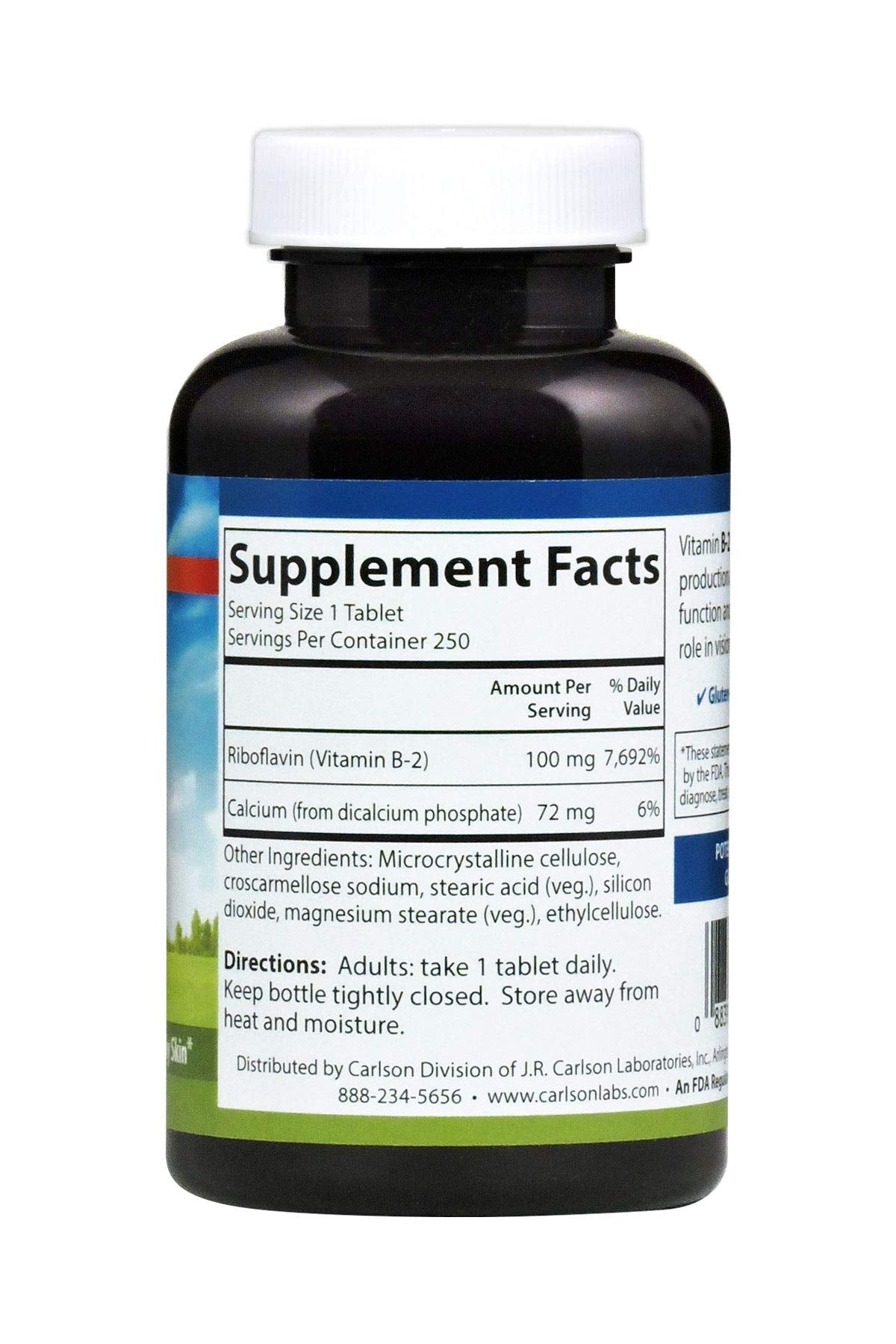 Carlson B-2, 100 mg, Riboflavin, Energy Production, 250 Vegetarian Tablets