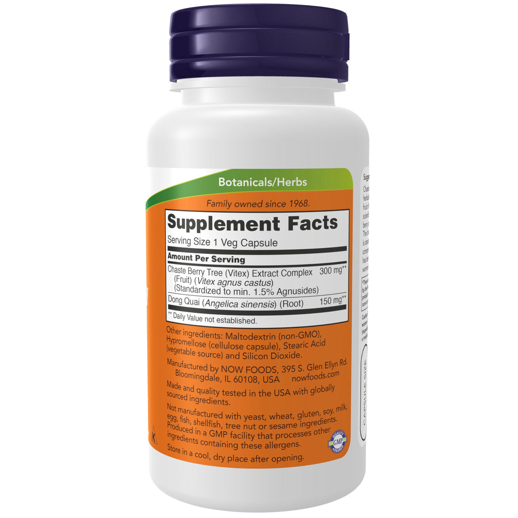 NOW Supplements, Chaste Berry Vitex Extract 300 mg w/Dong Quai, 90 Veg Caps