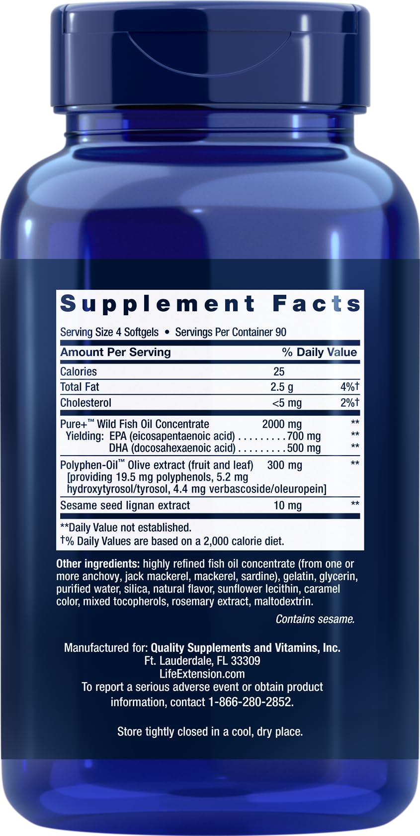 Life Extension Super Omega-3 360 Softgels (Pack of 2), Easy to Swallow, EPA/DHA Omega3 Fish Oil, Sesame Lignans & Olive Extract