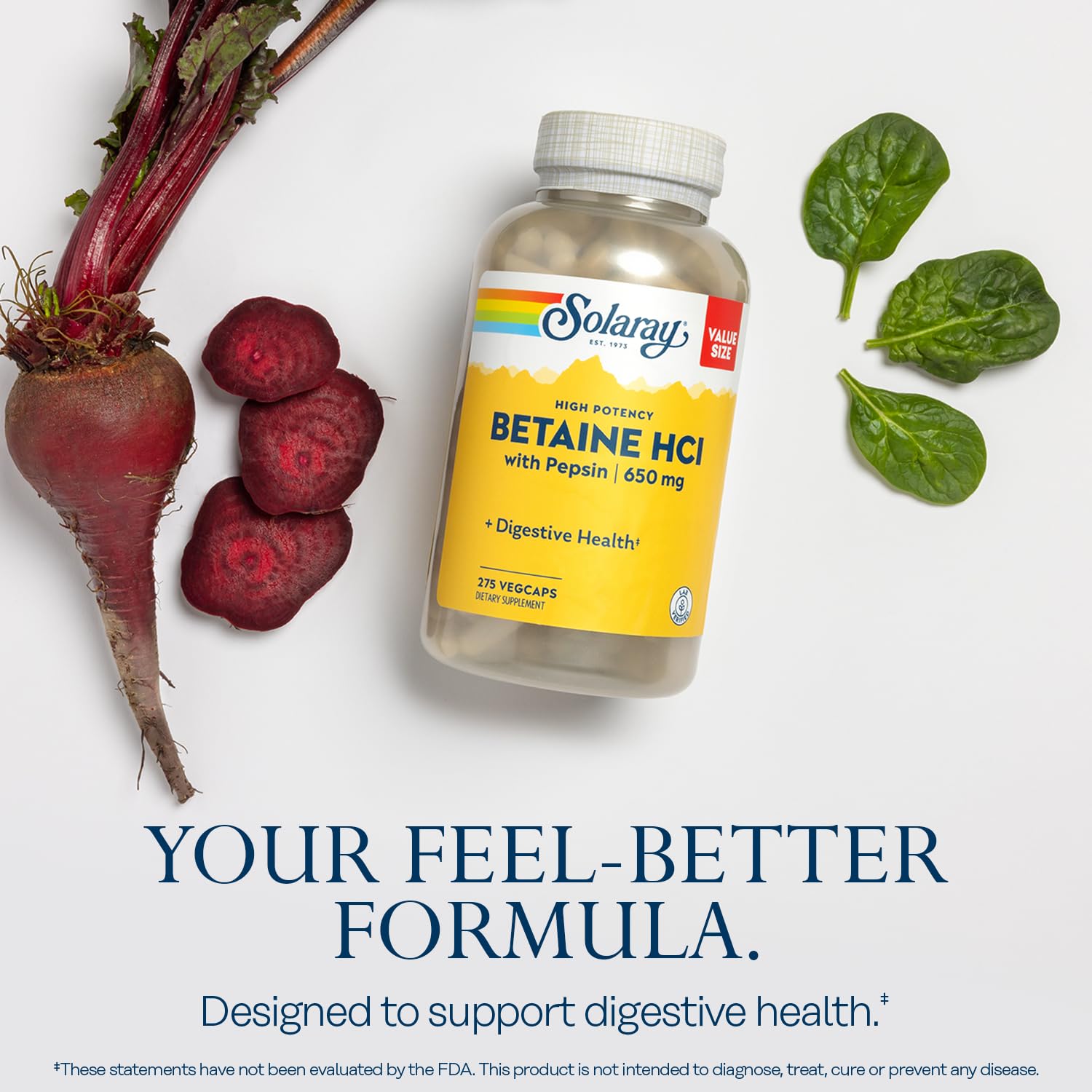 SOLARAY High Potency Betaine HCl with Pepsin, 275 VegCaps