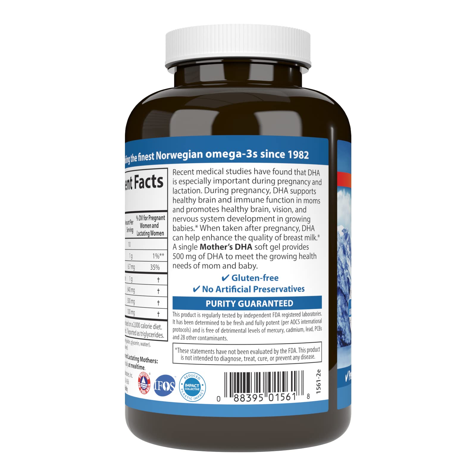 Carlson Mother's DHA, 500 mg, DHA, Nutrients for Baby & Mom, 120 Softgels