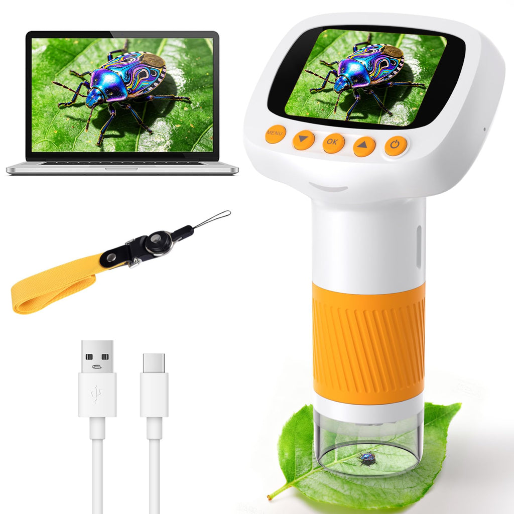 Pocket Kids Microscope for Over 3 Years Old, 1000X Handheld Microscope for Kids w/2''IPS Digital, Photo Video Mini Portable Microscopes, Science Edu Digiscope,Christmas Birthday Gifts for Kids