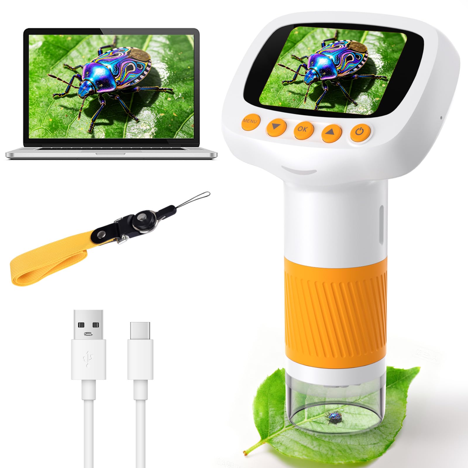 Pocket Kids Microscope for Over 3 Years Old, 1000X Handheld Microscope for Kids w/2''IPS Digital, Photo Video Mini Portable Microscopes, Science Edu Digiscope,Christmas Birthday Gifts for Kids