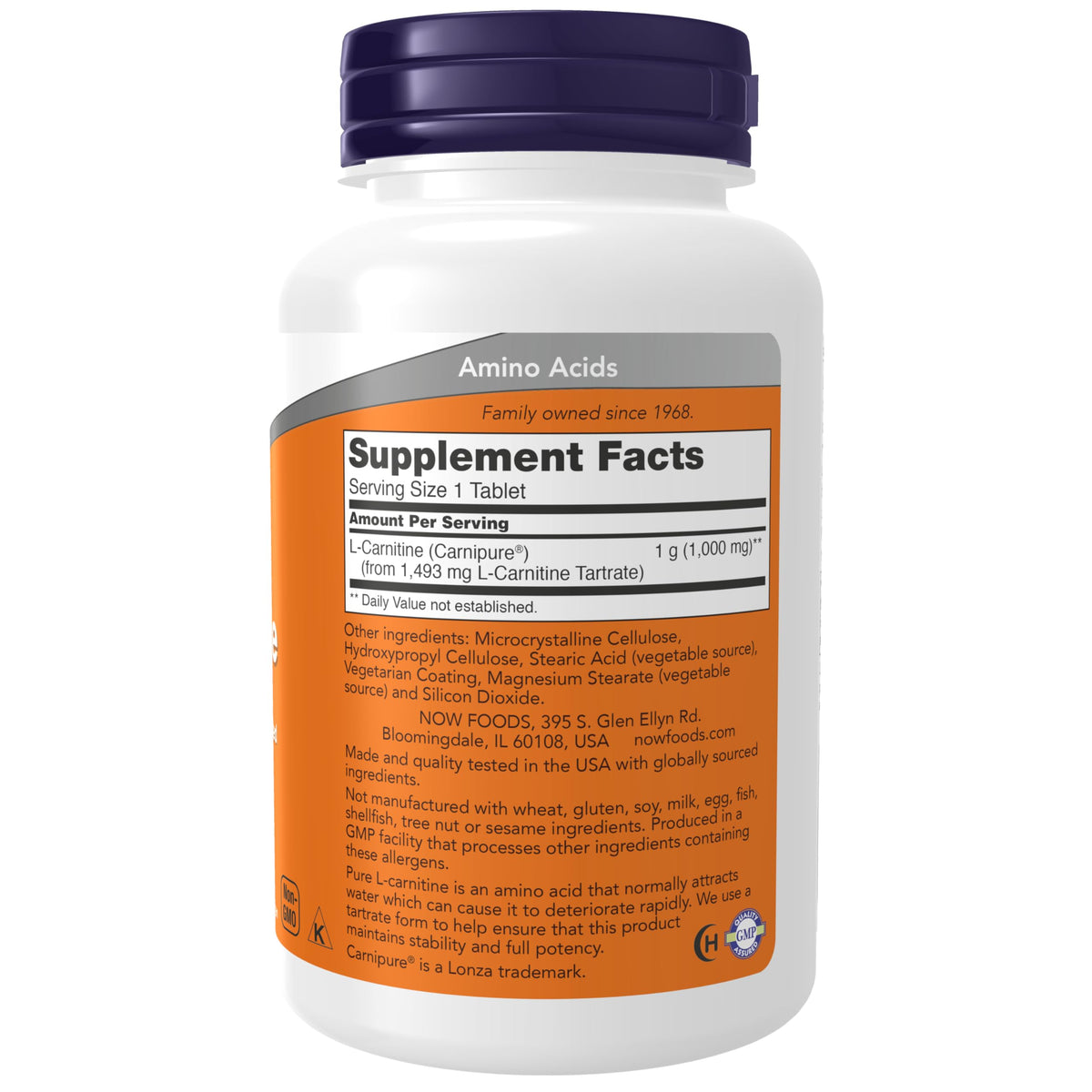 NOW Supplements, L-Carnitine 1,000 mg, Purest Form, Amino Acid, 50 Tabs