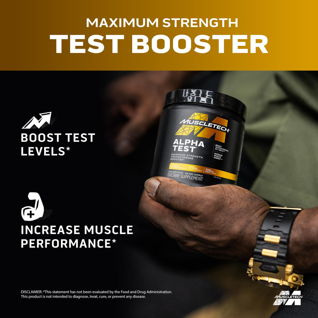 MuscleTech Testosterone Booster for Men,AlphaTest-T-Boost Mens Supplement with Tribulus Terrestris&Boron-Daily Male Gym Workout Supplements for Muscle Growth,Stamina&Energy-240 Pills,(Pack of 2)