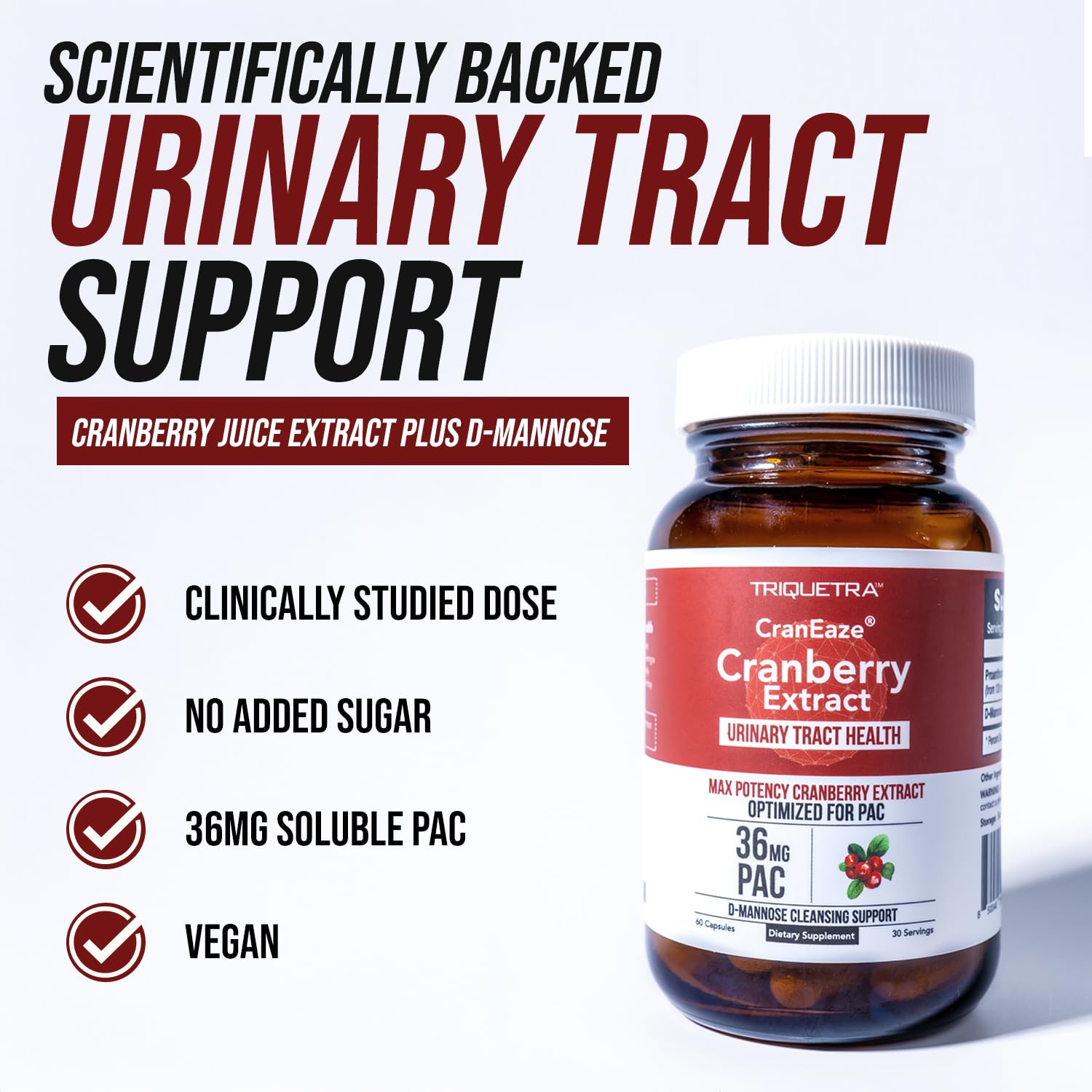 CranEaze®: Cranberry Pills for Women, 36mg PAC Supplement with D Mannose