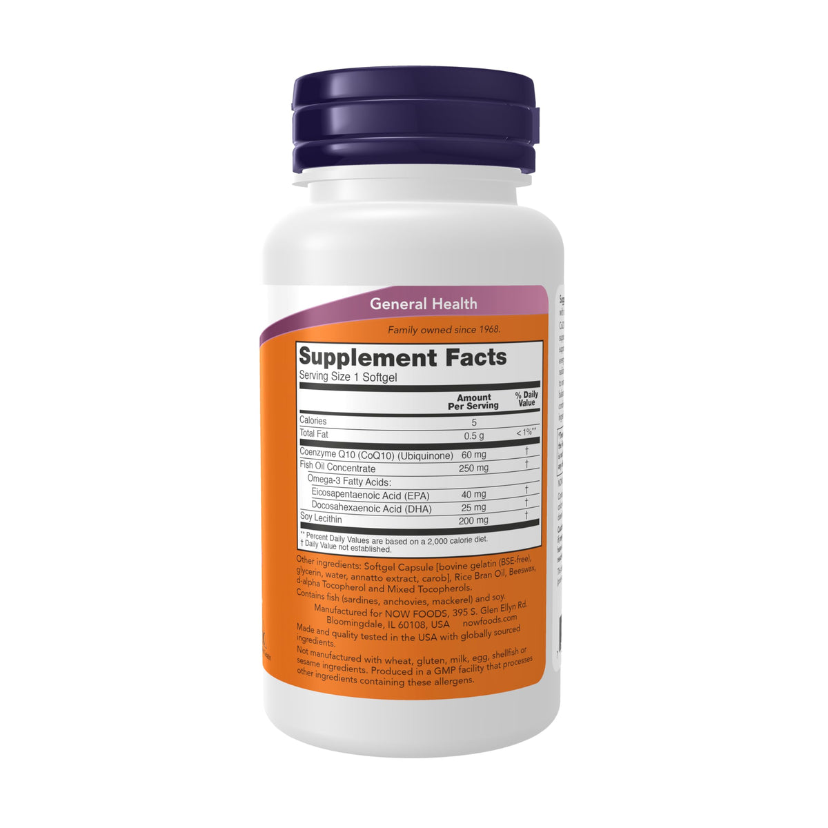 NOW Supplements, CoQ10 60 mg with Omega 3 Fish Oil, 60 Softgels