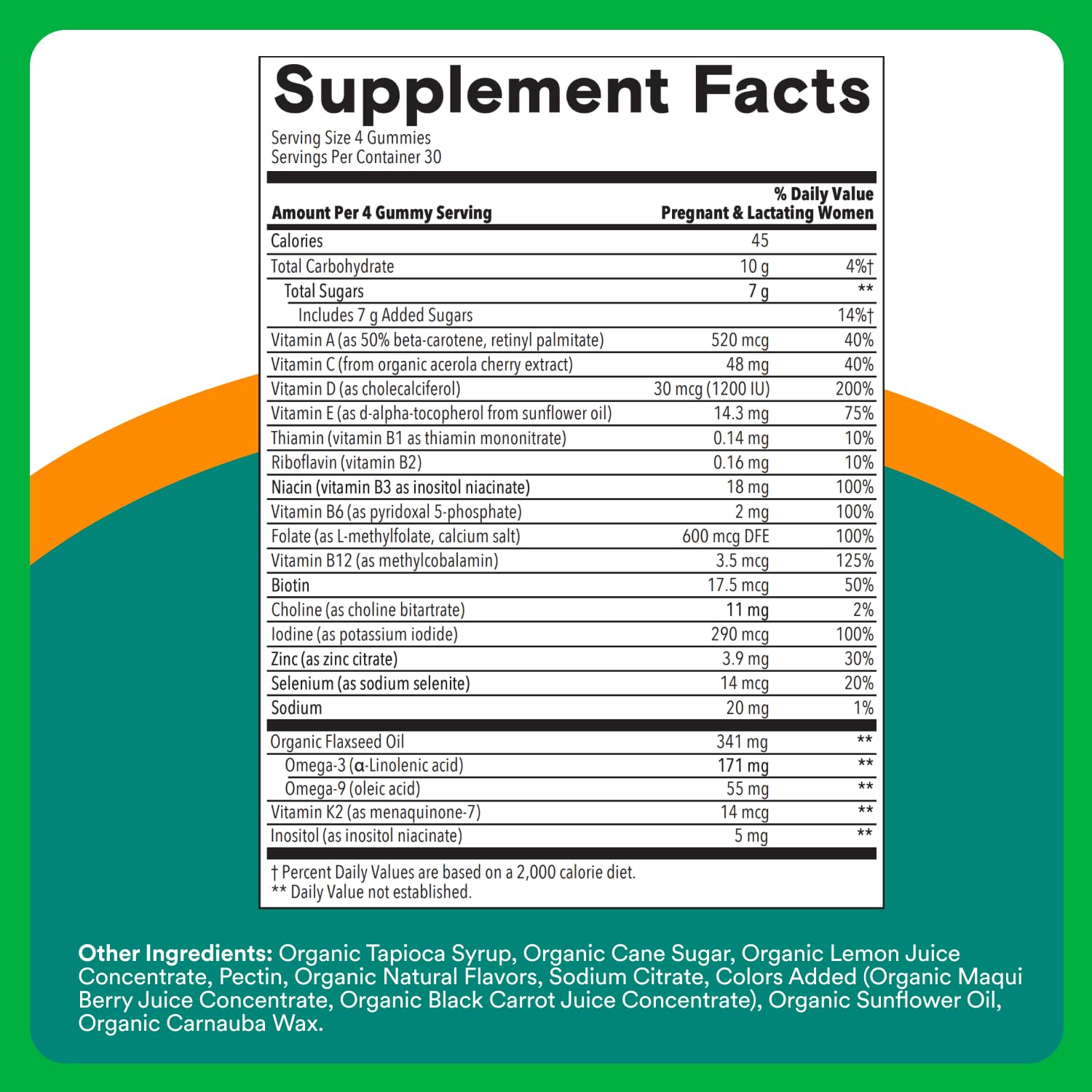SmartyPants Organic Prenatal Vitamins for Women,Multivitamin Gummies: Biotin,Methylfolate,Omega 3 (ALA),Vitamin D3,C,Vitamin B12,B6,A,K2 & Zinc,Choline,Vegetarian,(30 Day Supply),120 Count(Pack of 2)