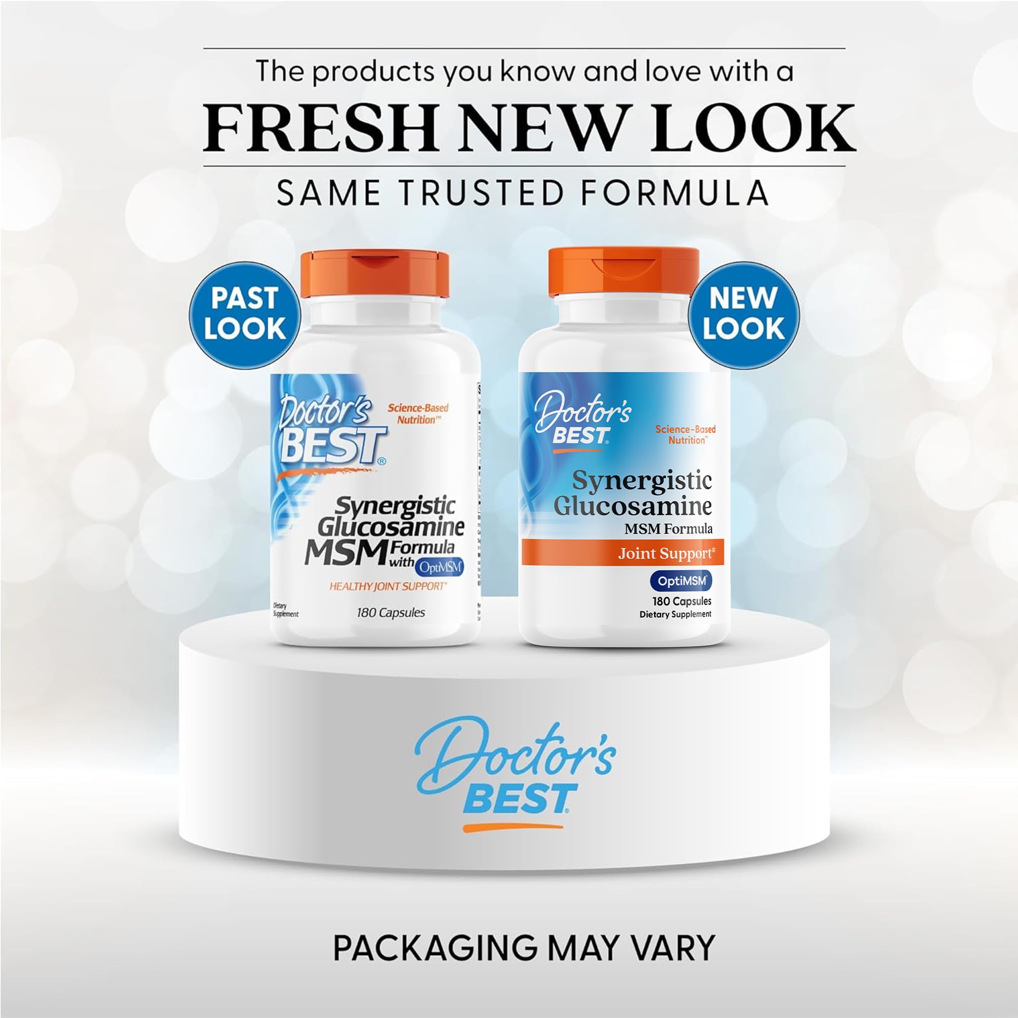 Doctor's Best Synergistic Glucosamine with MSM Formula - Joint Health Support Supplement for Women & Men, Features Vitamin C, Potassium, & Chloride, Non-GMO, Gluten Free, Soy Free - 180 Capsules